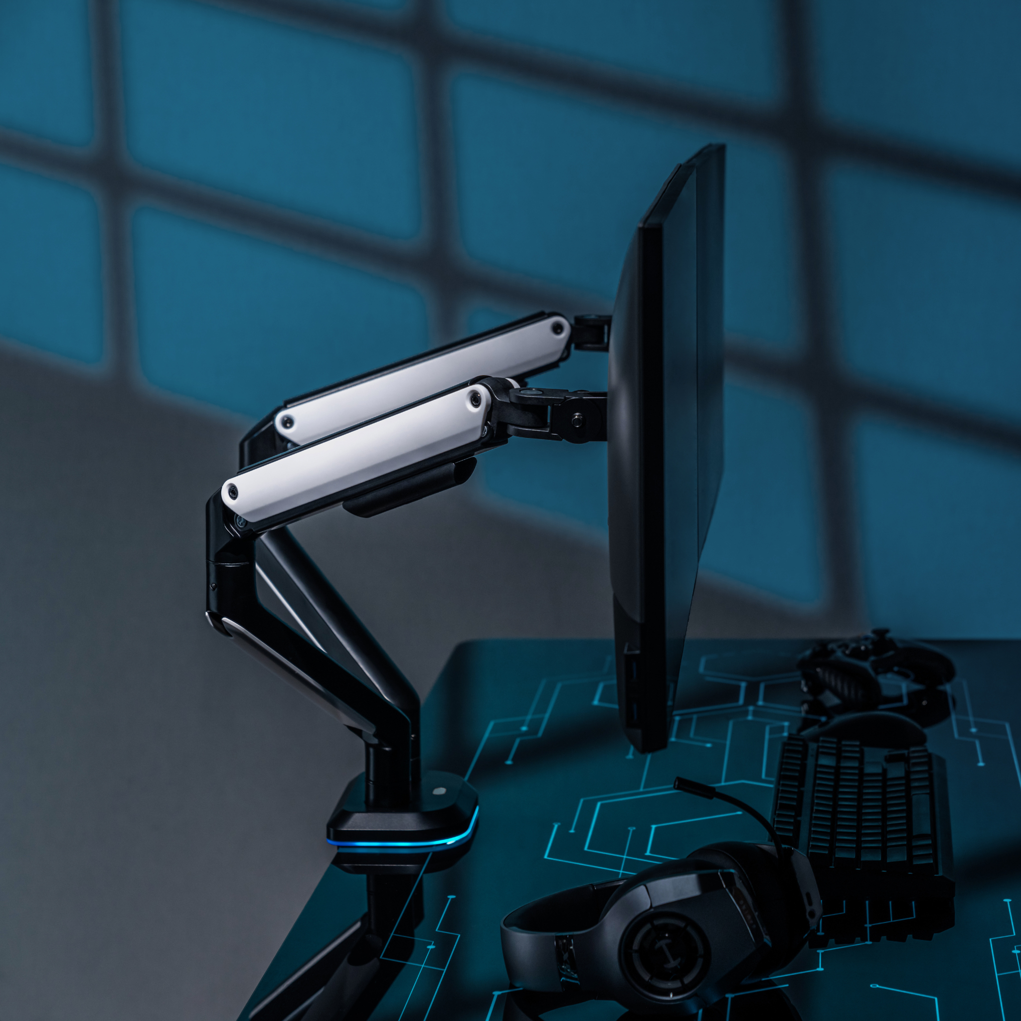 RGB Dual Monitor Mount Stand - Spring Assisted Adjustable Ergonomic Desk Clamp for Gaming & Office Setup | Perfect for Multi-Screen Workstations & PC Battlestations