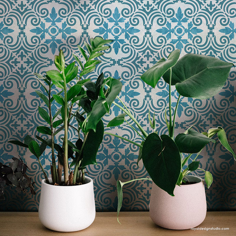 Augusta Tile Allover Stencil - Reusable DIY Wall Stencil for Home Decor, Bathroom & Kitchen Backsplash - Perfect for Painting Patterns on Walls, Floors, and Furniture