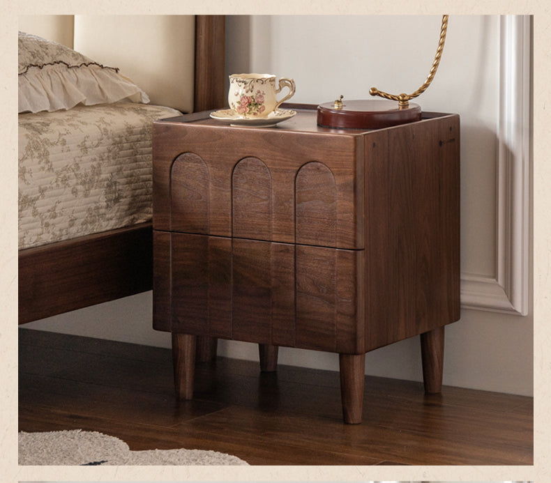 Black Walnut Solid Wood Modern Minimalist Nightstand - Bedside Table for Bedroom with Storage Shelf | Perfect for Small Spaces, Apartments & Guest Rooms