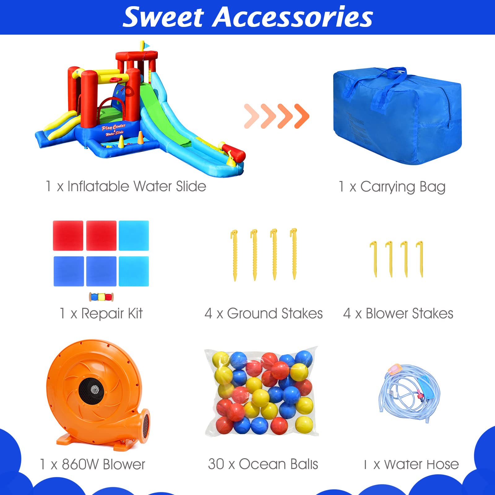 BOUNTECH Inflatable Water Slide for Kids - Bounce House with Waterslide, 860W Blower, Long Slide & Splash Pool - Portable Backyard Water Park for Toddlers, Boys & Girls - Perfect for Birthday Parties, Summer Fun & Outdoor Play