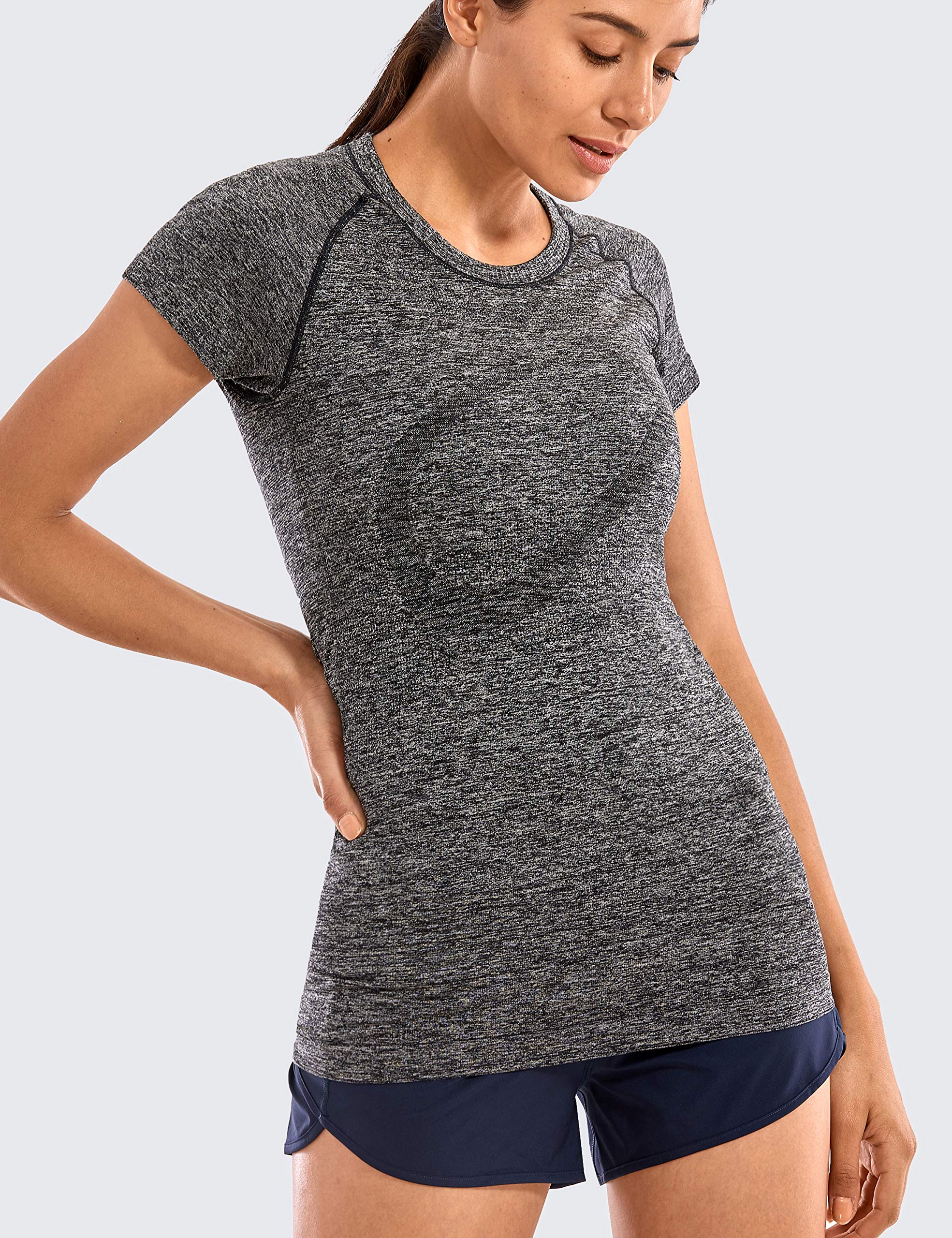 CRZ YOGA Women's Seamless Workout Shirts - Short Sleeve Athletic Tops for Gym, Running & Yoga - Moisture Wicking & Breathable Quick Dry Sport Tees for Active Lifestyles