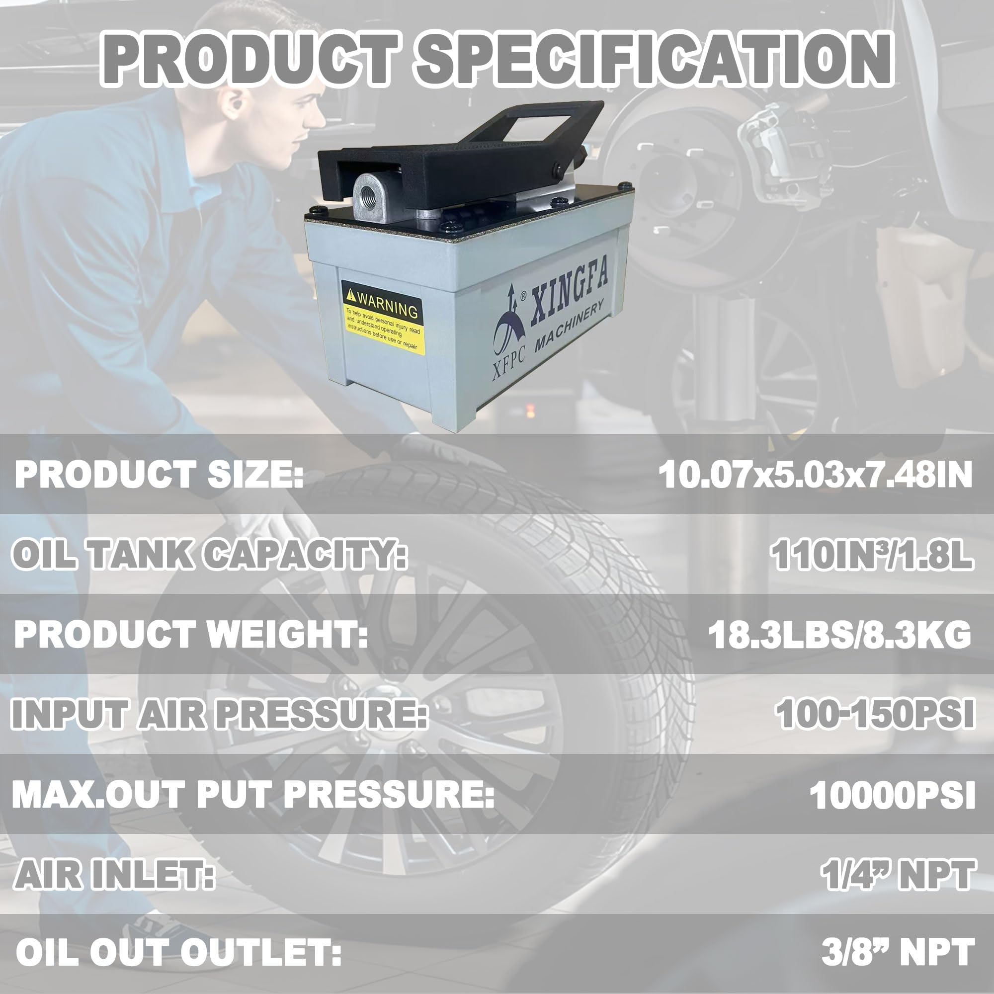 10,000 PSI Air Hydraulic Pump with 1.7L Reservoir - 3/8