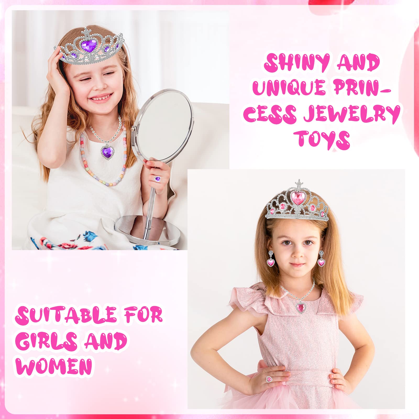 18-Piece Princess Jewelry Set with Crown, Wand, Necklace, Earrings & Rings - Pretend Play Dress-Up Toys for Girls (Blue, Pink, Purple) - Perfect for Birthday Parties, Tea Parties & Role-Playing Games