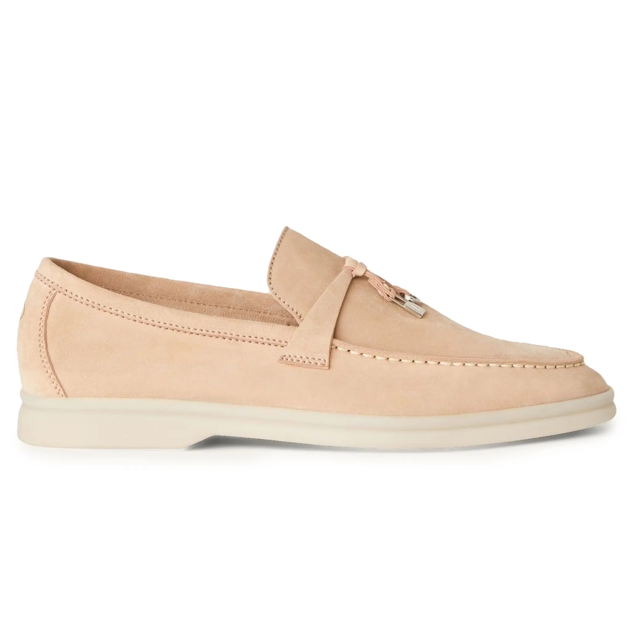 Loro Piana Women's Pink Sand Suede Goatskin Loafers - Comfortable Summer Walking Shoes for Casual Outings & Beach Vacations