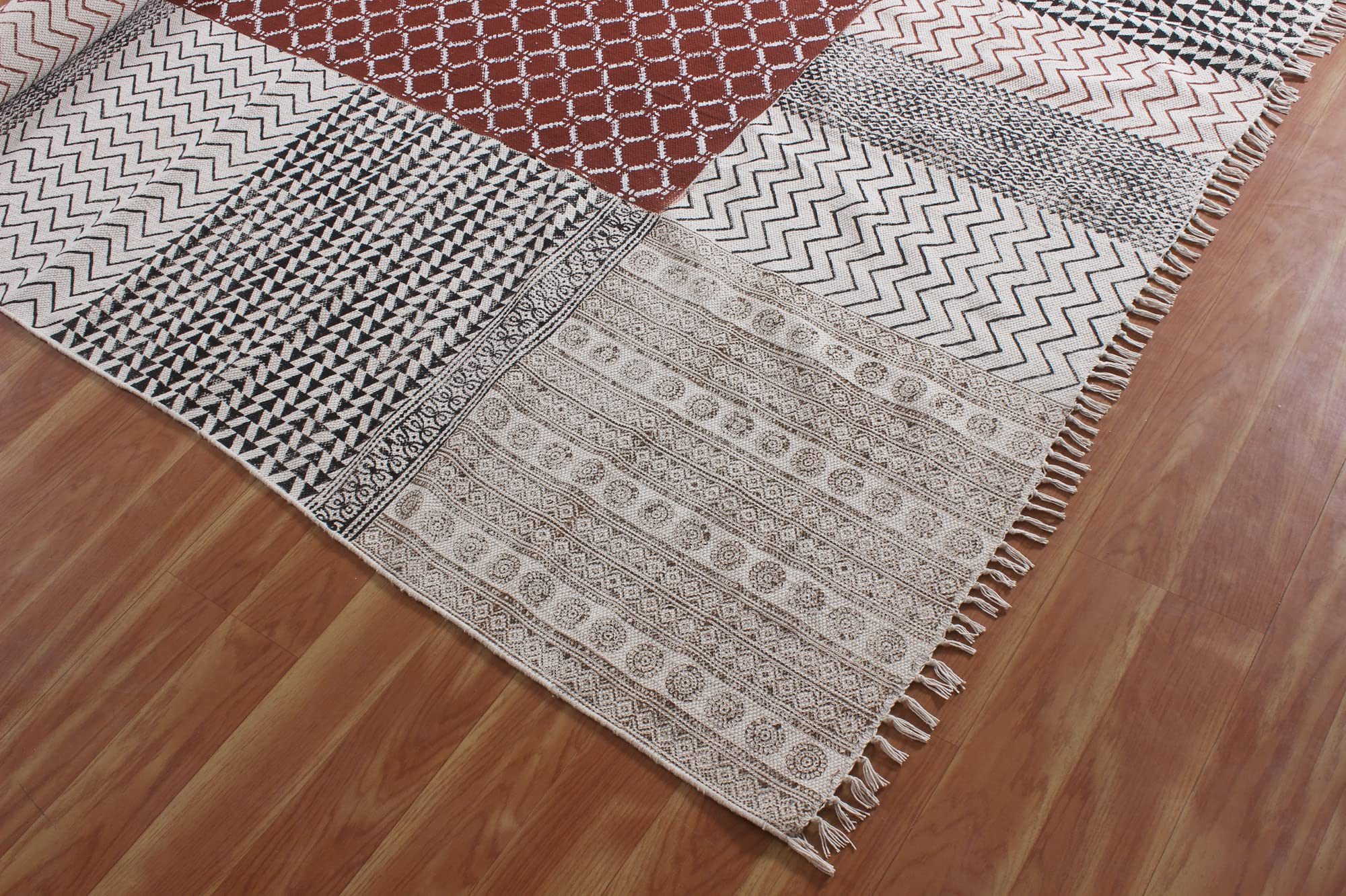 4x6 Brown Cotton Dhurrie Geometric Kilim Rug - Rectangular Area Rug for Indoor & Outdoor Use, Flatweave High Traffic Carpet - Perfect for Bedroom, Dining Room & Living Room Decor