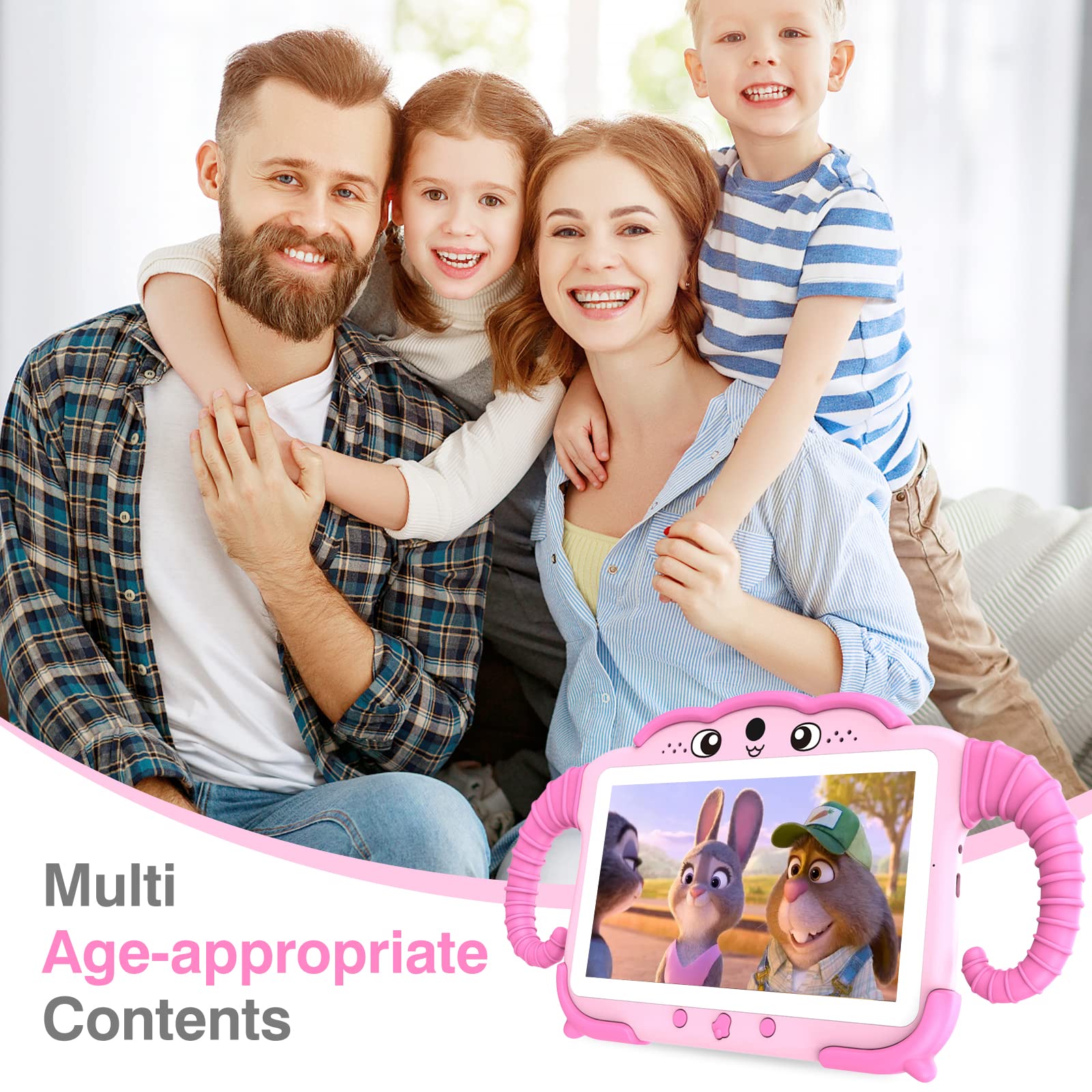 7IN Kids Tablet 32GB - Android Learning Tablet for Toddlers & Children with Educational Games, HD IPS Screen & Parental Controls - Perfect for Homeschooling & Early Learning (Pink)