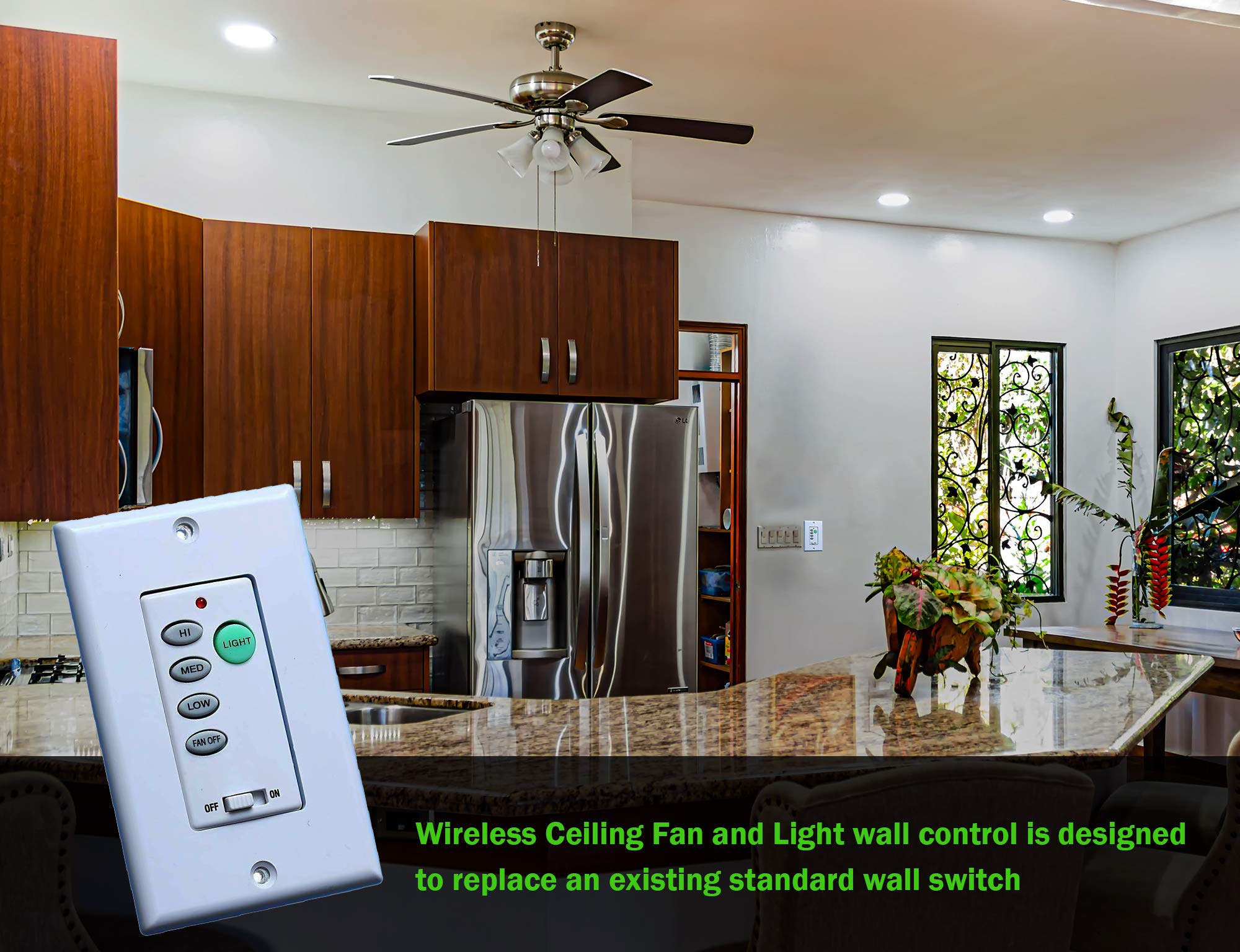 Dysmio Ceiling Fan and Light Wall Control Kit - Adjustable Speed & Dimmer Remote for Quiet Bedroom, Living Room, or Office Use