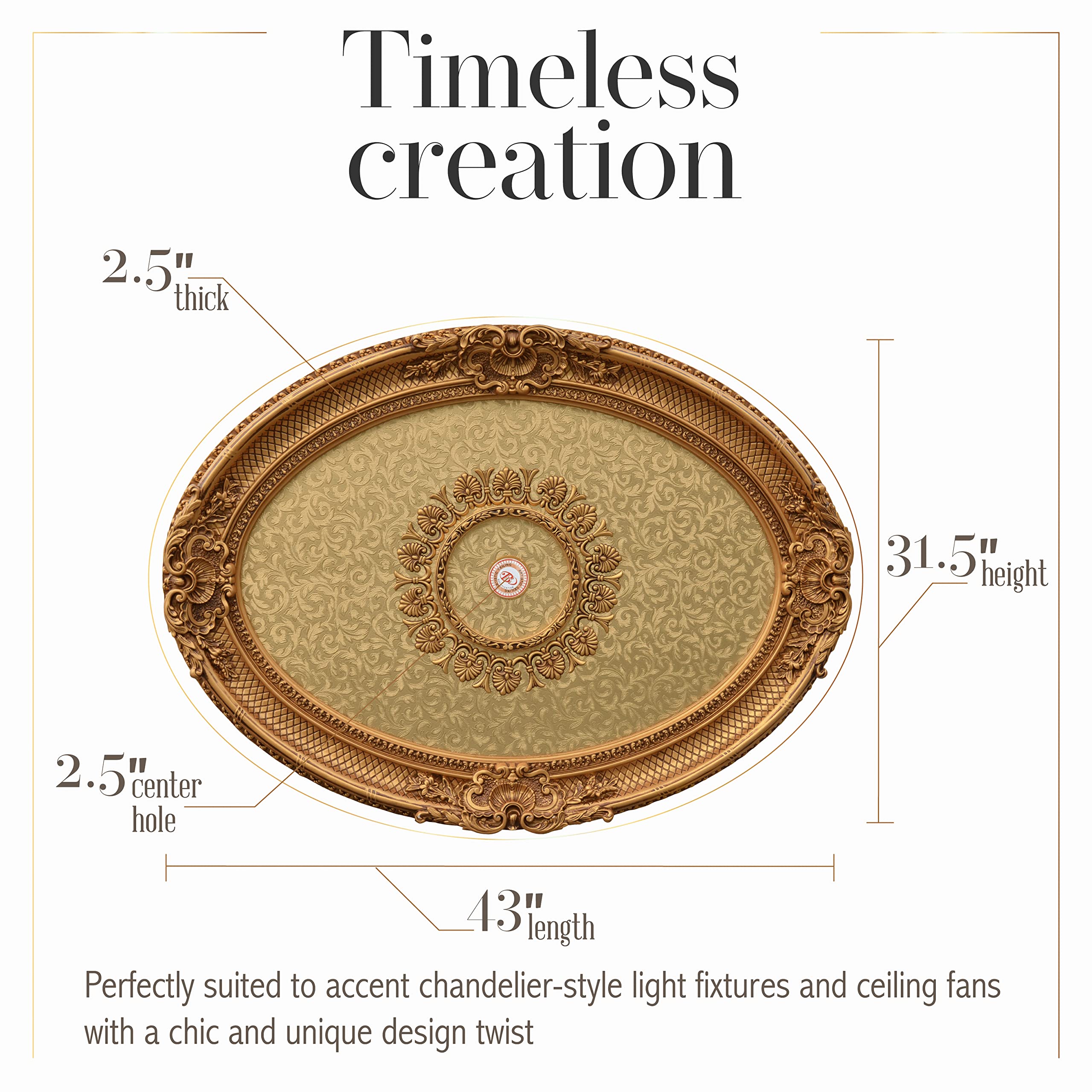36 Inch Golden Leaf Chandelier Ceiling Medallion - Elegant Fan Medallion for Dining Room, Living Room & Bedroom Lighting Decor