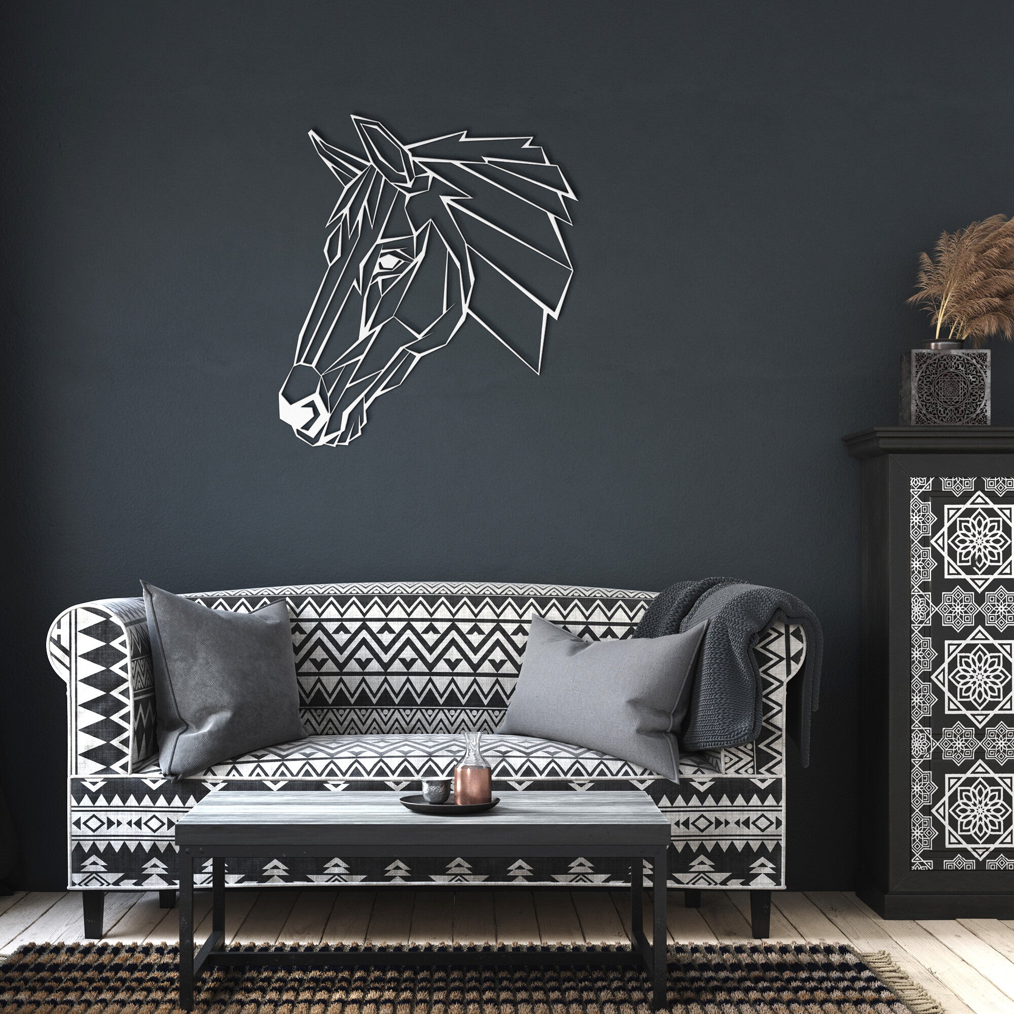 Geometric Horse Head Metal Wall Art - Unique Home Decor for Horse Lovers | Perfect for Living Room, Bedroom or Office