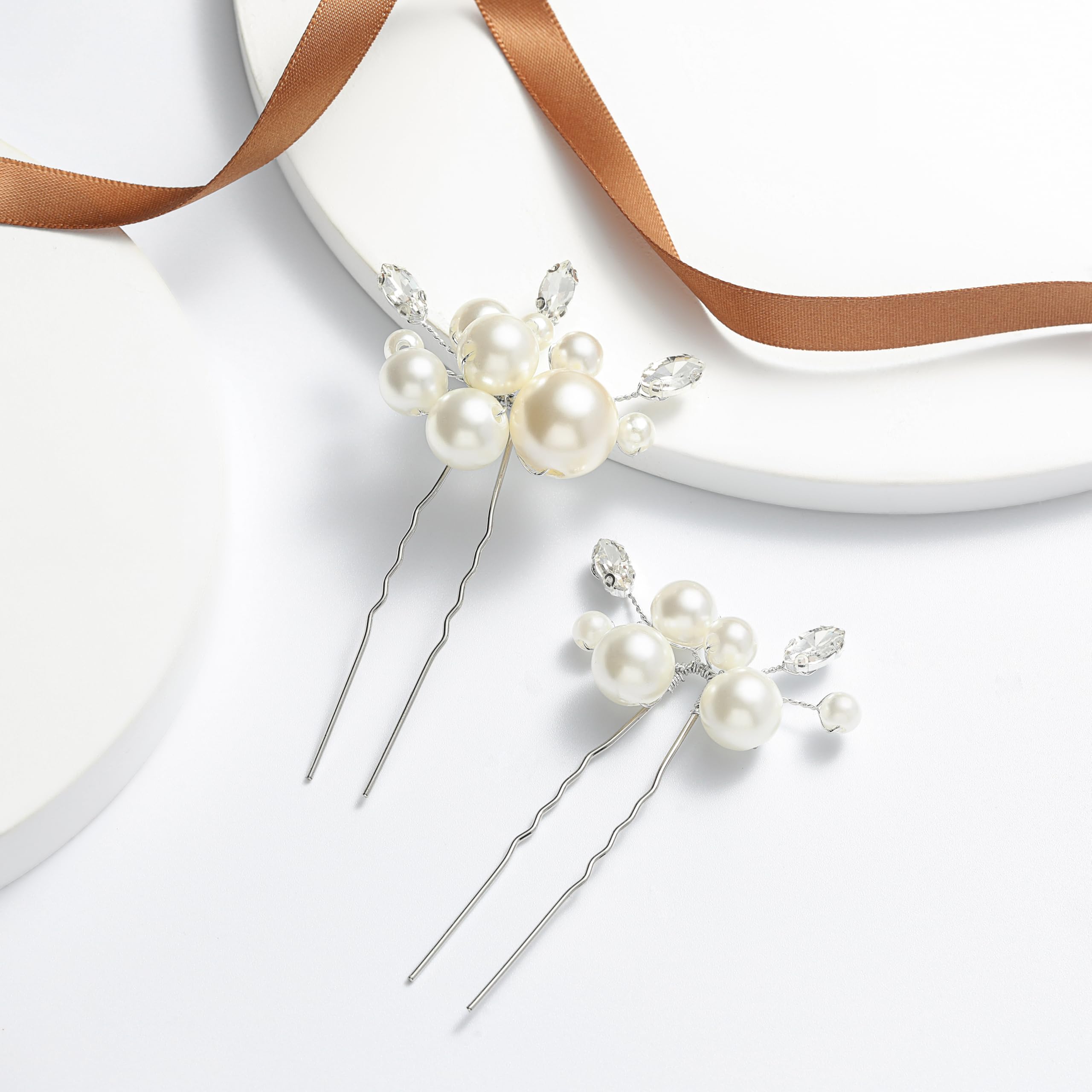 Casdre Pearl & Crystal Bridal Hair Pins - Silver Wedding Hair Accessories for Women & Girls (2-Pack) | Perfect for Bridal Showers, Weddings & Special Occasions