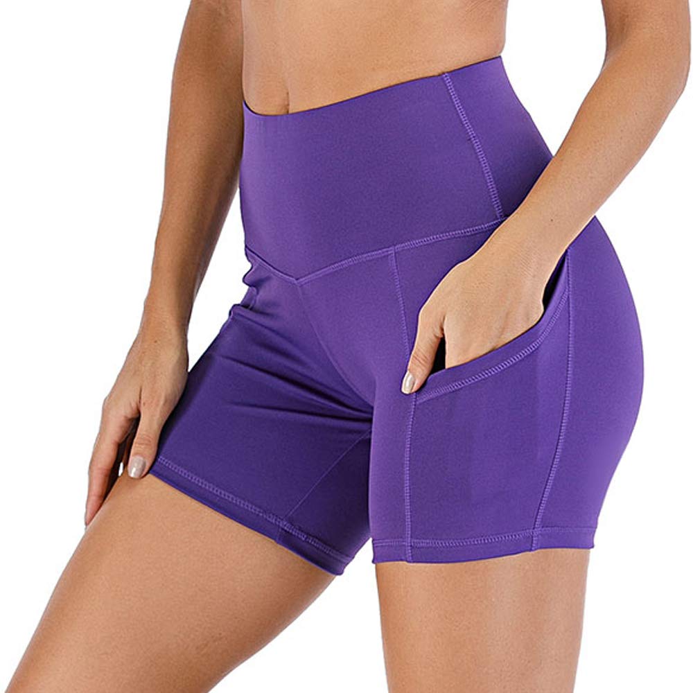 HOMETA Women's High Waist Scrunch Butt Lifting Yoga Shorts - Compression Workout Running Biking Athletic Shorts with Side Pockets - Perfect for Gym, Yoga, Running & Casual Wear
