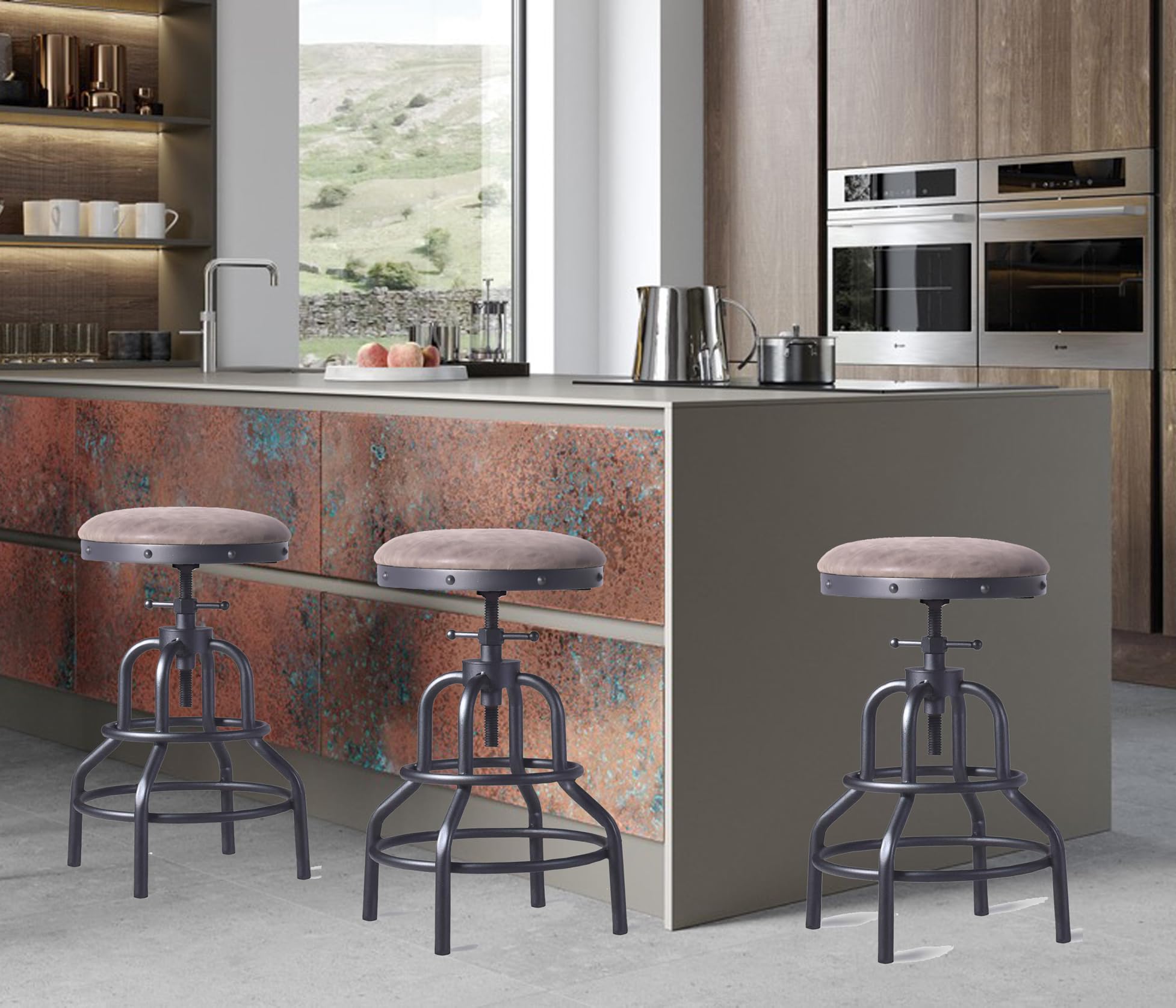 Vintage Industrial Bar Stool Set of 2 - Adjustable Height 27