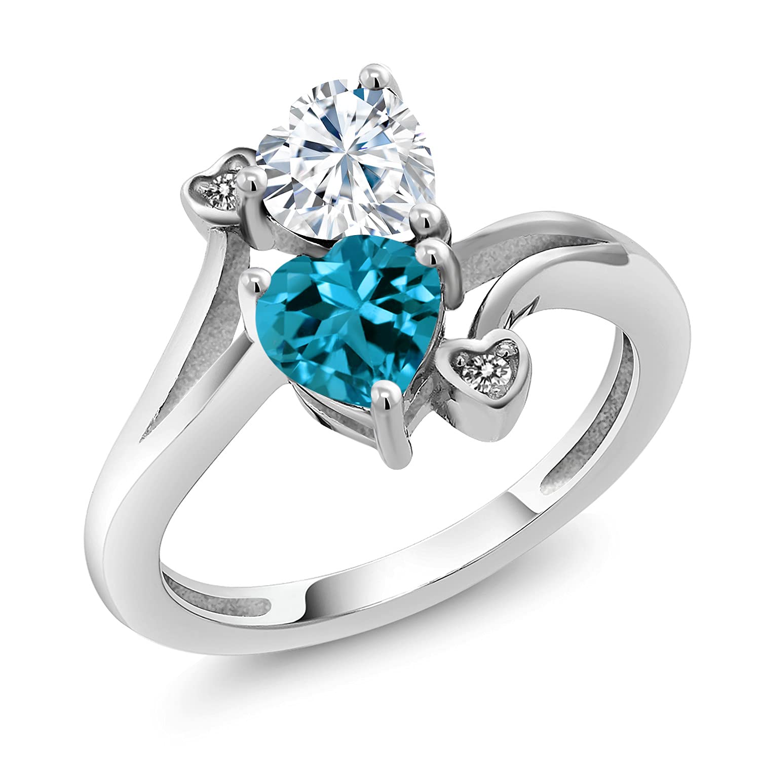 Gem Stone King 925 Sterling Silver Diamond Ring - 1.78 Cttw Near Colorless Moissanite & Topaz | Elegant Wedding, Engagement & Anniversary Jewelry Gift for Women
