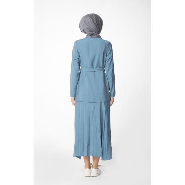 Abaci Solid Tunic & Skirt Set 13343 Blue | Women's Casual Outfit | Perfect for Office Wear, Church, and Summer Dresses