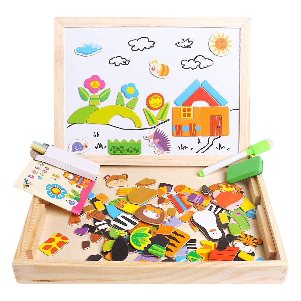 Magnetic Wooden Puzzles for Kids - STEM Learning Toys & Art Easel for Boys & Girls - Perfect for Montessori & Home Education