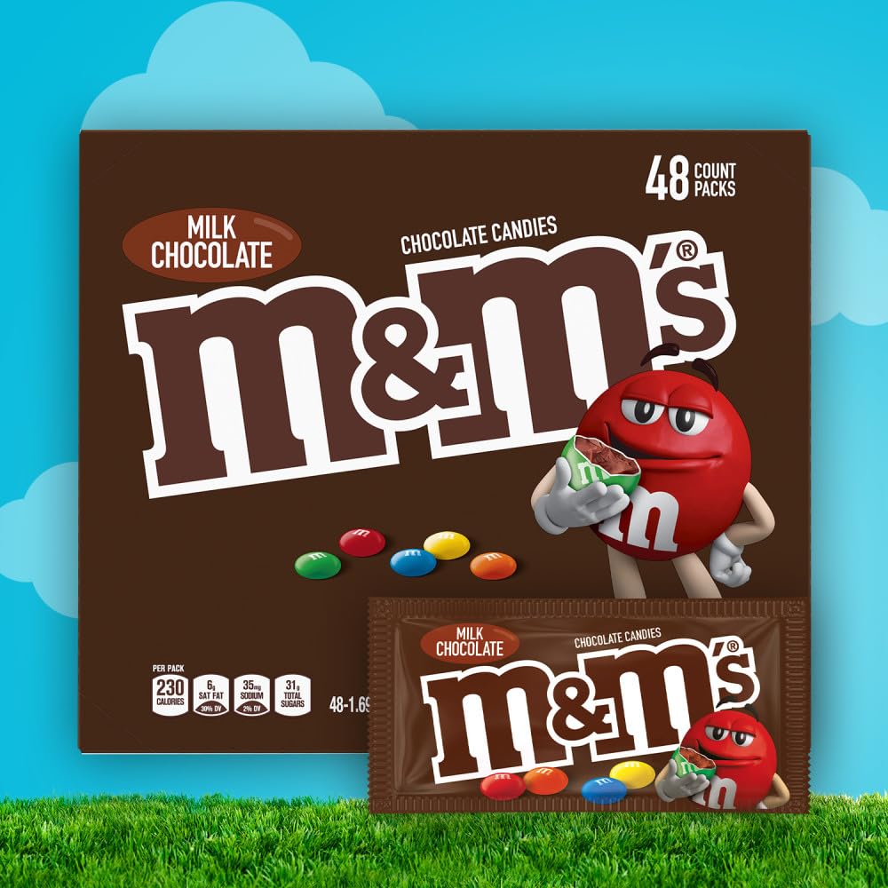 M&M'S Milk Chocolate Candy Singles - 1.69-Ounce Pouch (48-Count Box) | Bulk Chocolate Candies for Parties, Halloween, Christmas & Office Snacks