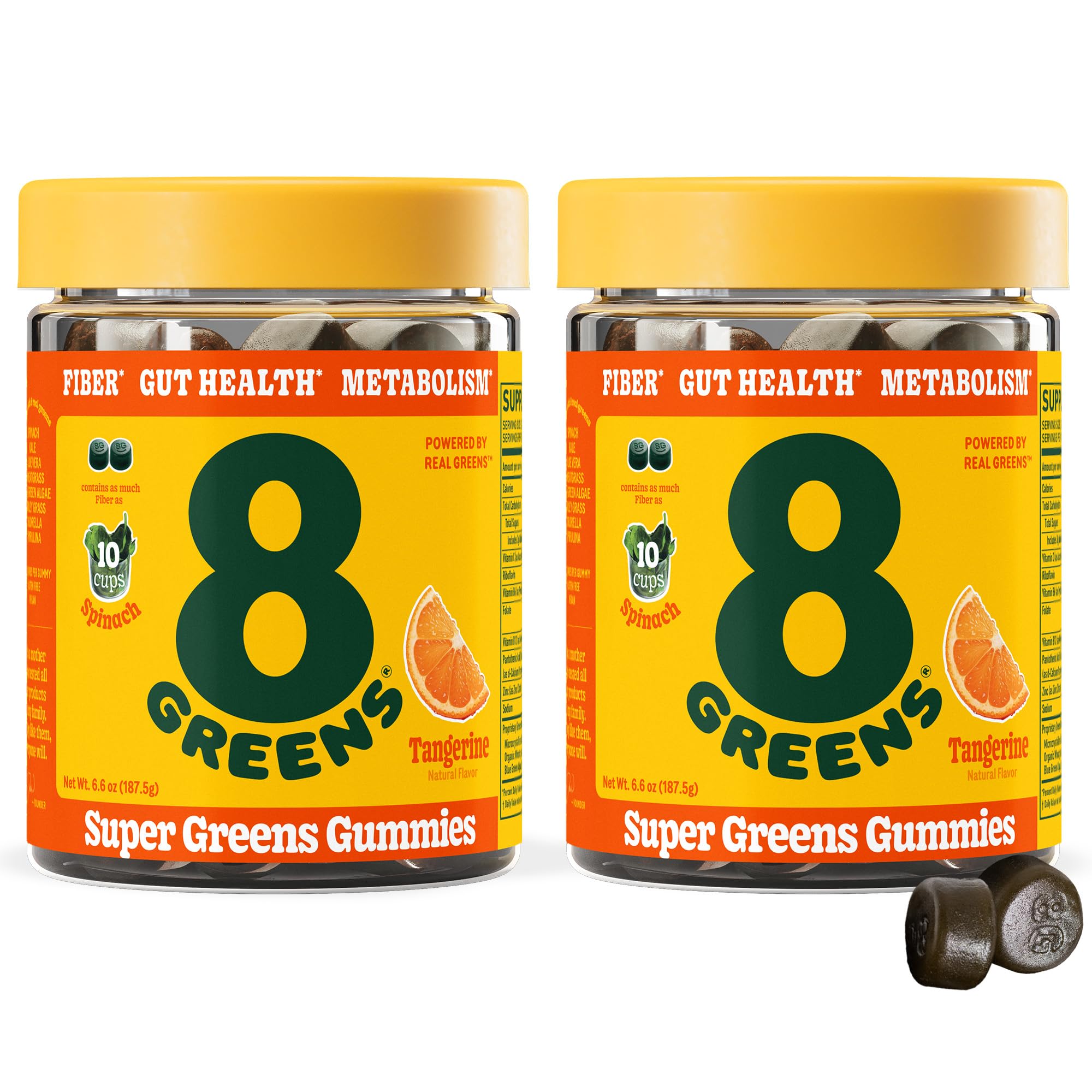 8Greens Daily Fiber Super Greens Gummies - Tangerine Flavor: Immune Support & Digestive Health Supplement with 8 Real Greens - Non-GMO, Vegan, 50 Chewable Gummies (Pack of 2) - Perfect for On-the-Go Wellness & Daily Nutrition Boost