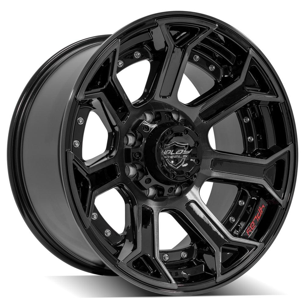 4Play Gen2 4P70 Gloss Black Wheels 20x10.0 24 8x180mm 124.1mm - Brushed Face & Tinted Clear Finish - Perfect for Off-Road Trucks, SUVs, and Custom Builds