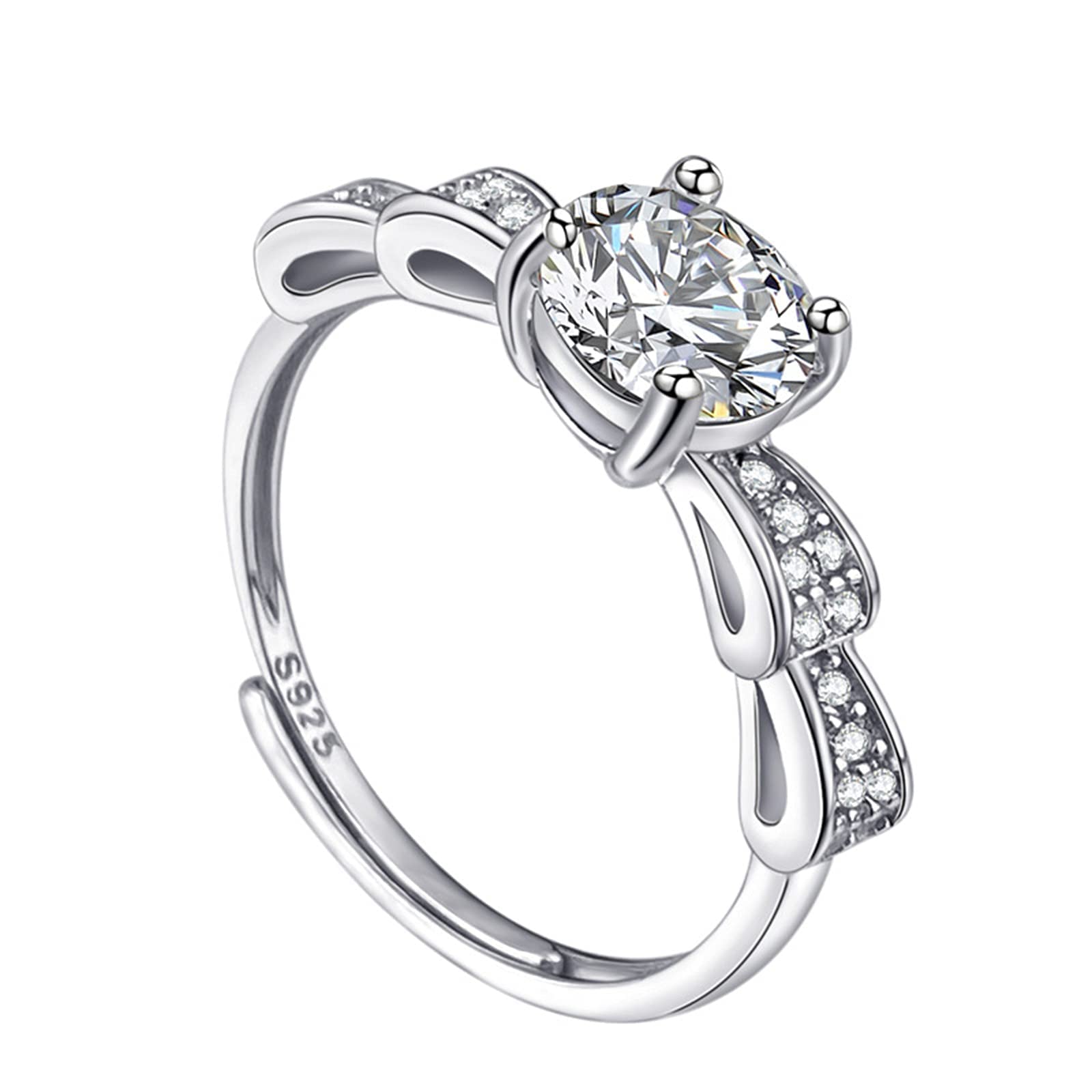 S925 Sterling Silver Moissanite Bow Ring - Adjustable Wedding Band for Women, Elegant Diamond Jewelry Gift for Valentine's Day, Anniversary & Bridal Shower - Perfect for Engagement, Proposal & Special Occasions
