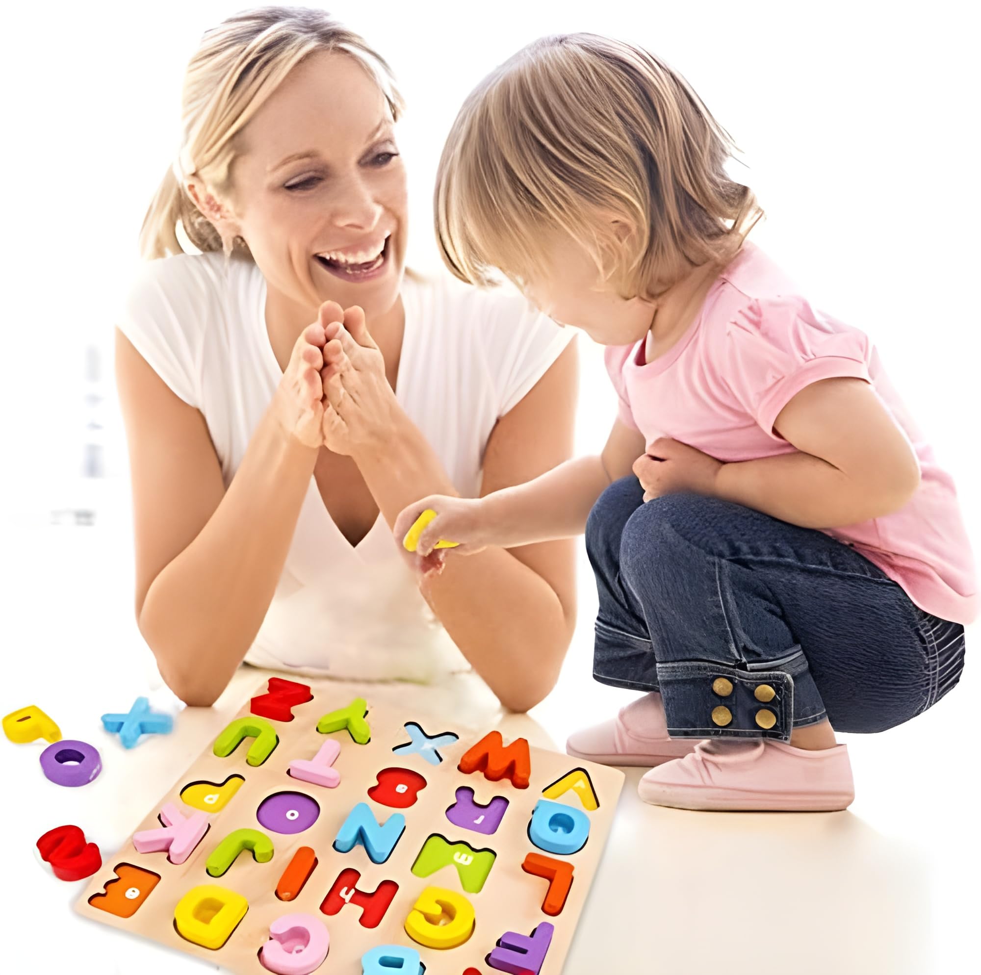 BONIRY Wooden ABC Alphabet, Number & Shape Puzzle Toys for Toddlers Ages 2-4 - Educational Learning Toys for Kids - Perfect Gift for Preschool Boys & Girls - Montessori Classroom & Homeschool Activities