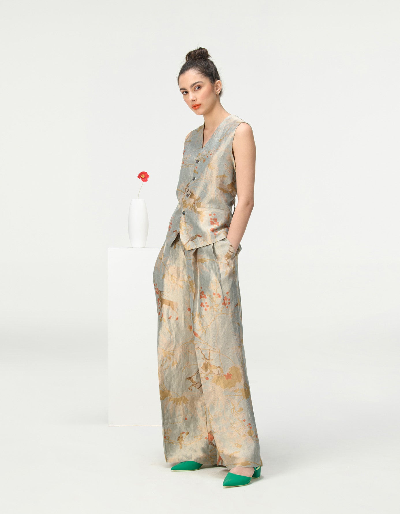 Elegant Ice Blue Silk Brocade Vest Coat for Women | Vintage Chinese Style Jacket | Perfect for Weddings, Parties & Special Occasions