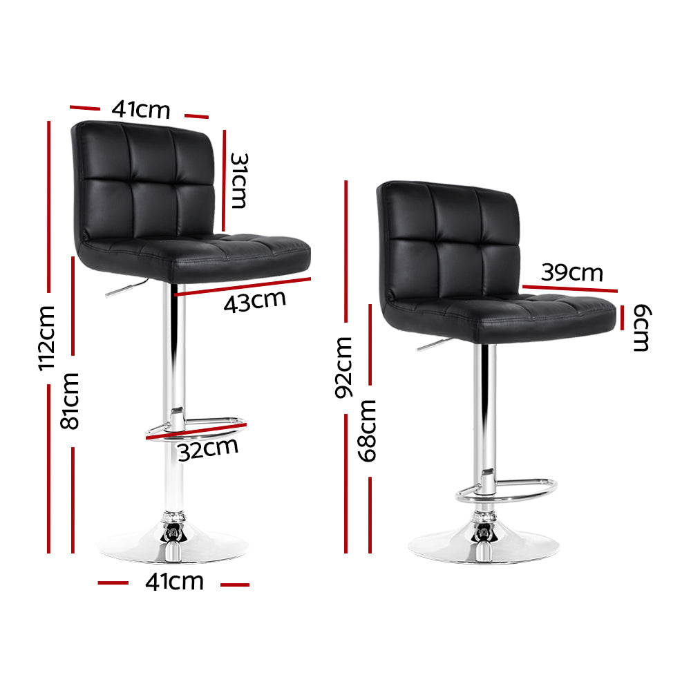 2 Black Leather Bar Stools with Gas Lift - Perfect for Kitchen Islands, Bars & Home Decor