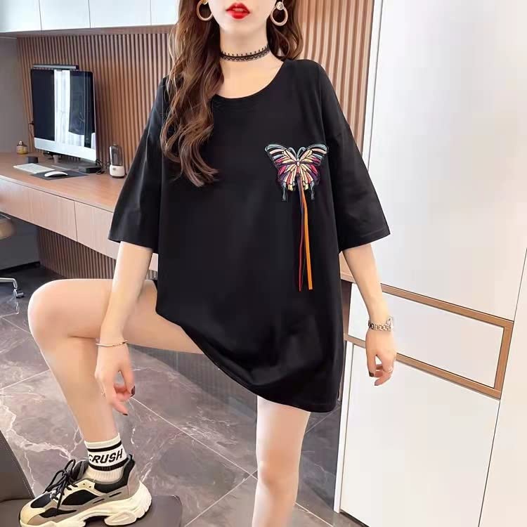 MBLESSEDTO Embroidered Short-Sleeve T-Shirt for Women - Korean Fashion Casual Dress | Perfect for Summer Outfits, Streetwear & Daily Wear