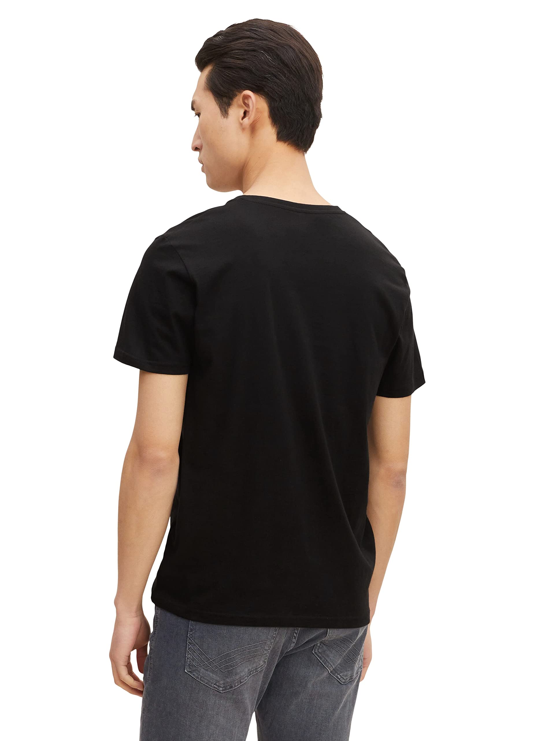 Tom Tailor Men's V-Neck Double Layer T-Shirt - Slim Fit Casual Shirt in White or Black - Perfect for Everyday Wear, Office & Weekend Outings