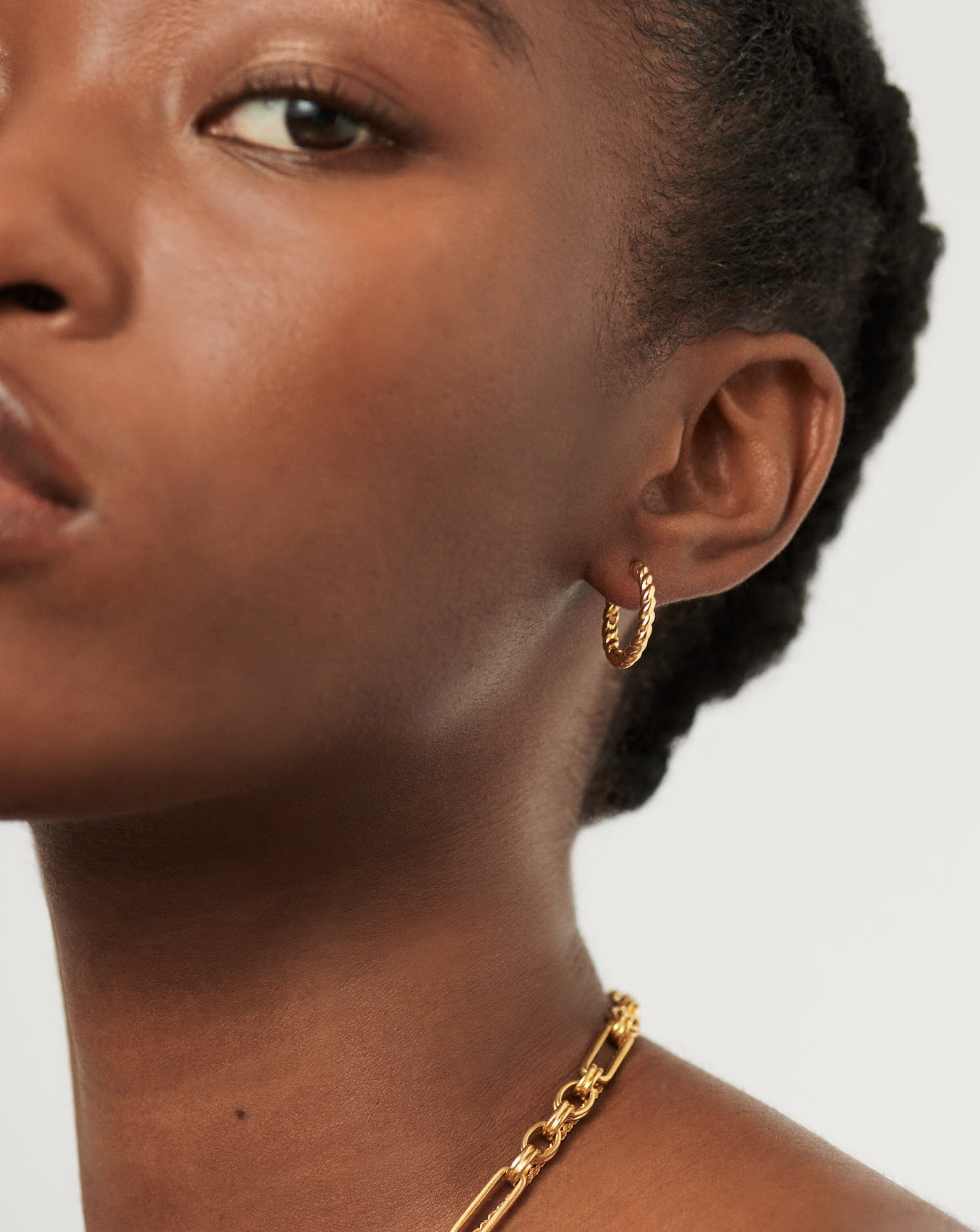 Twisted Helical Small Hoop Earrings - 18k Gold Vermeil Dainty Earrings for Women | Everyday Wear, Date Night & Special Occasions