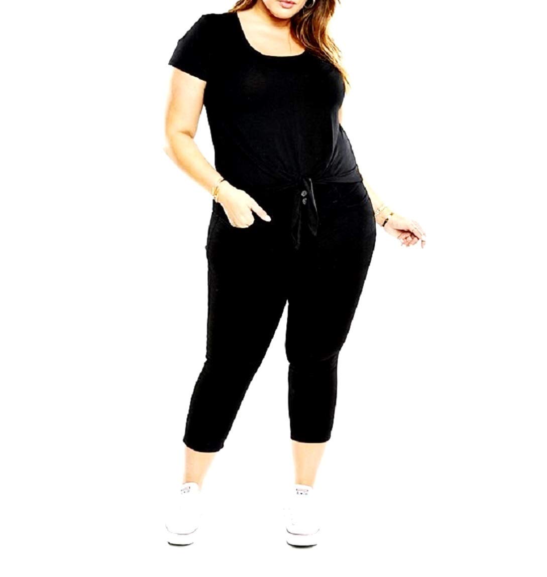 Sweet Look 1826 Stretchy Premium Women's Plus Size Capri Black Denim Jeans - Comfortable & Stylish for Casual Wear, Work & Everyday Outfits