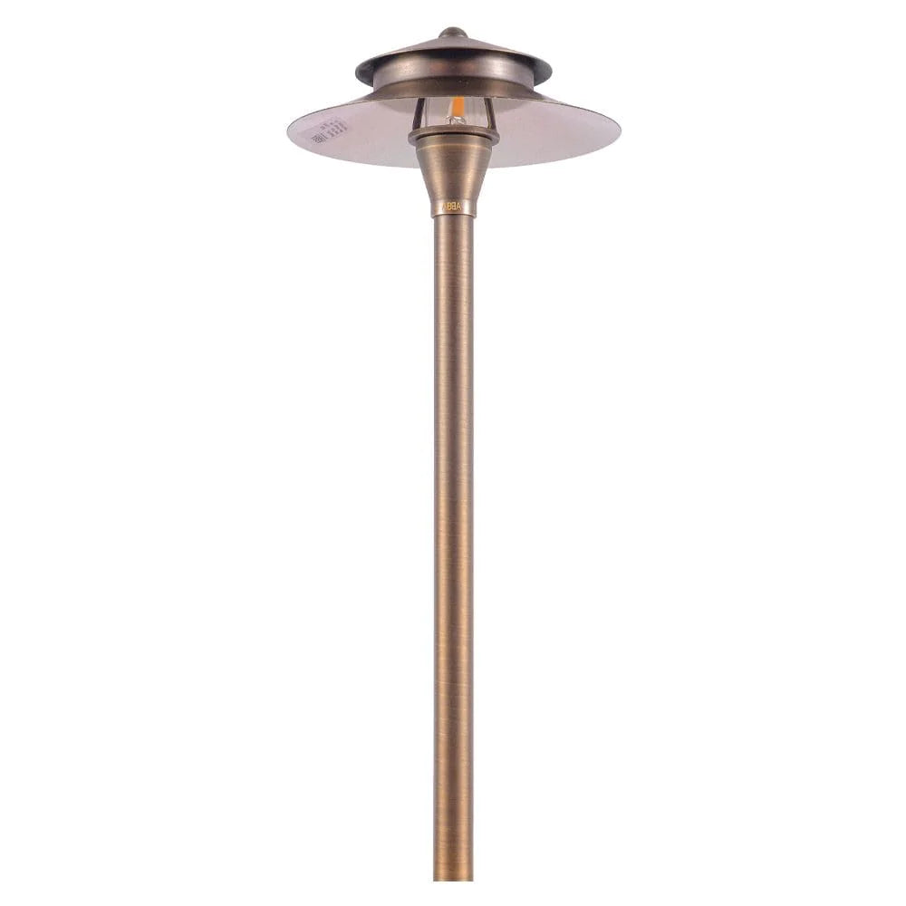 PLB04 Two Tier Brass LED Pagoda Low Voltage Pathway Light - Outdoor Garden Landscape Lighting for Walkways, Driveways, and Patios