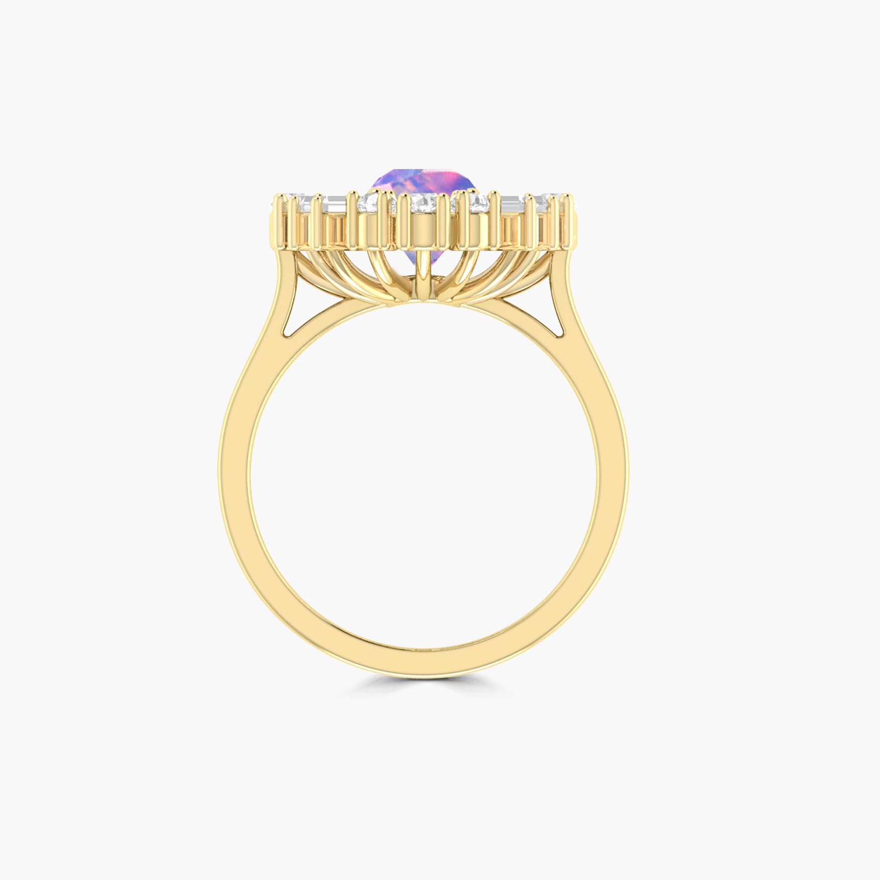 Ethiopian Opal Statement Ring in Gold & Silver with Lavender Fire - Elegant Round Jewelry for Women, Perfect for Weddings, Parties & Special Occasions