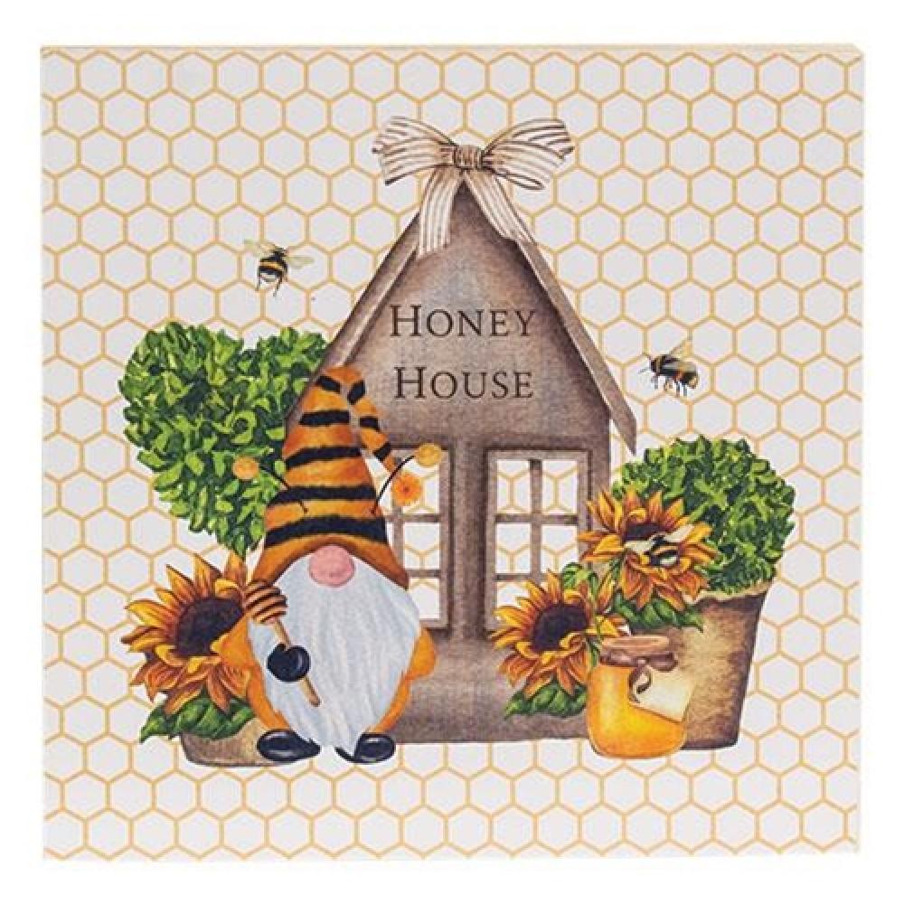 Honey House Bee Gnome Square Block - Cute Garden Decor for Outdoor & Indoor Use - Perfect for Flower Beds, Patios, and Home Decoration
