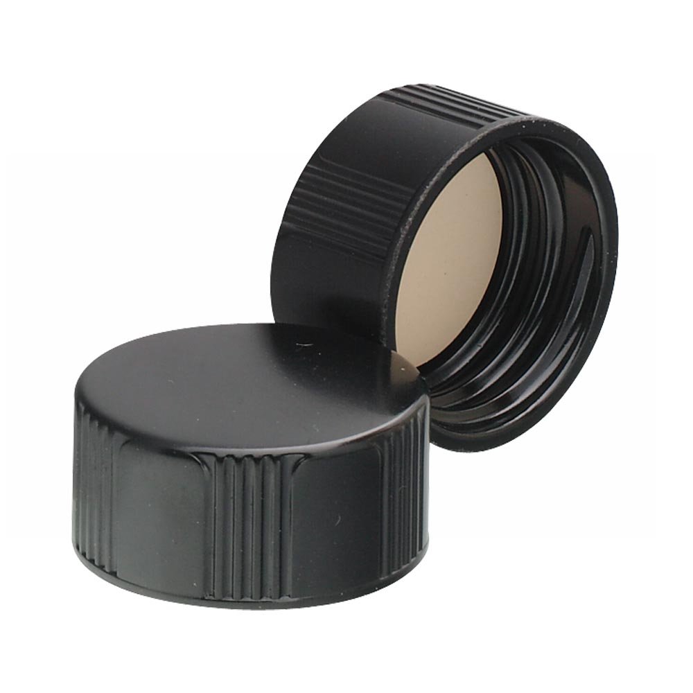 Wheaton 240216 Black Phenolic Screw Cap with 14B White Rubber Liner - 20-400 Size (Pack of 500) | Chemical-Resistant Bottle Closures for Laboratories & Industrial Use