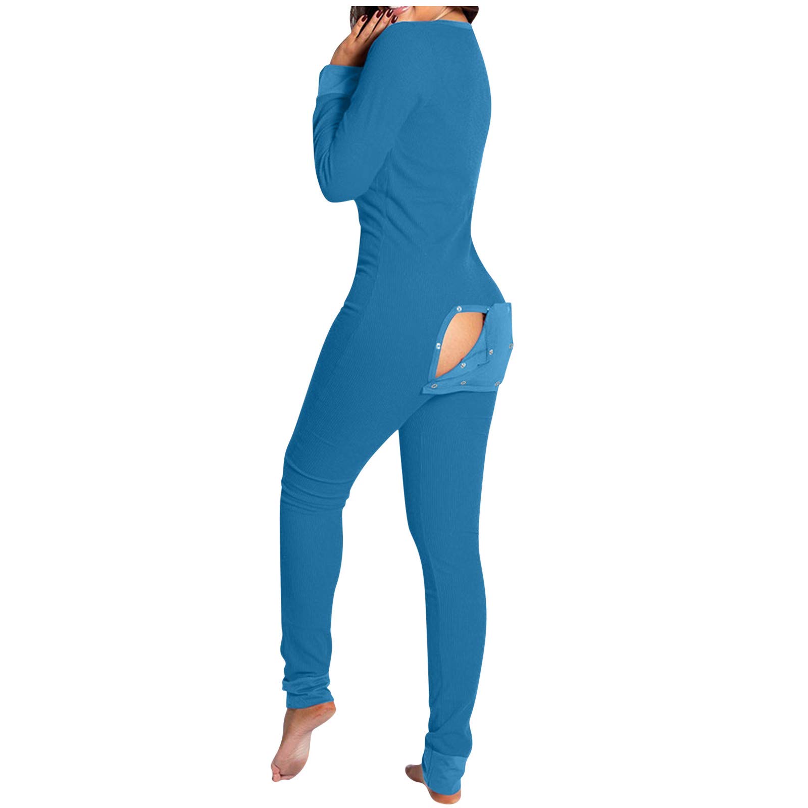 Eduavar Women's Jumpsuit Pajamas - Button Back Flap Long Sleeve Sleepwear Romper Onesie | Comfortable Loungewear for Sleep, Relaxing at Home & Cozy Nights