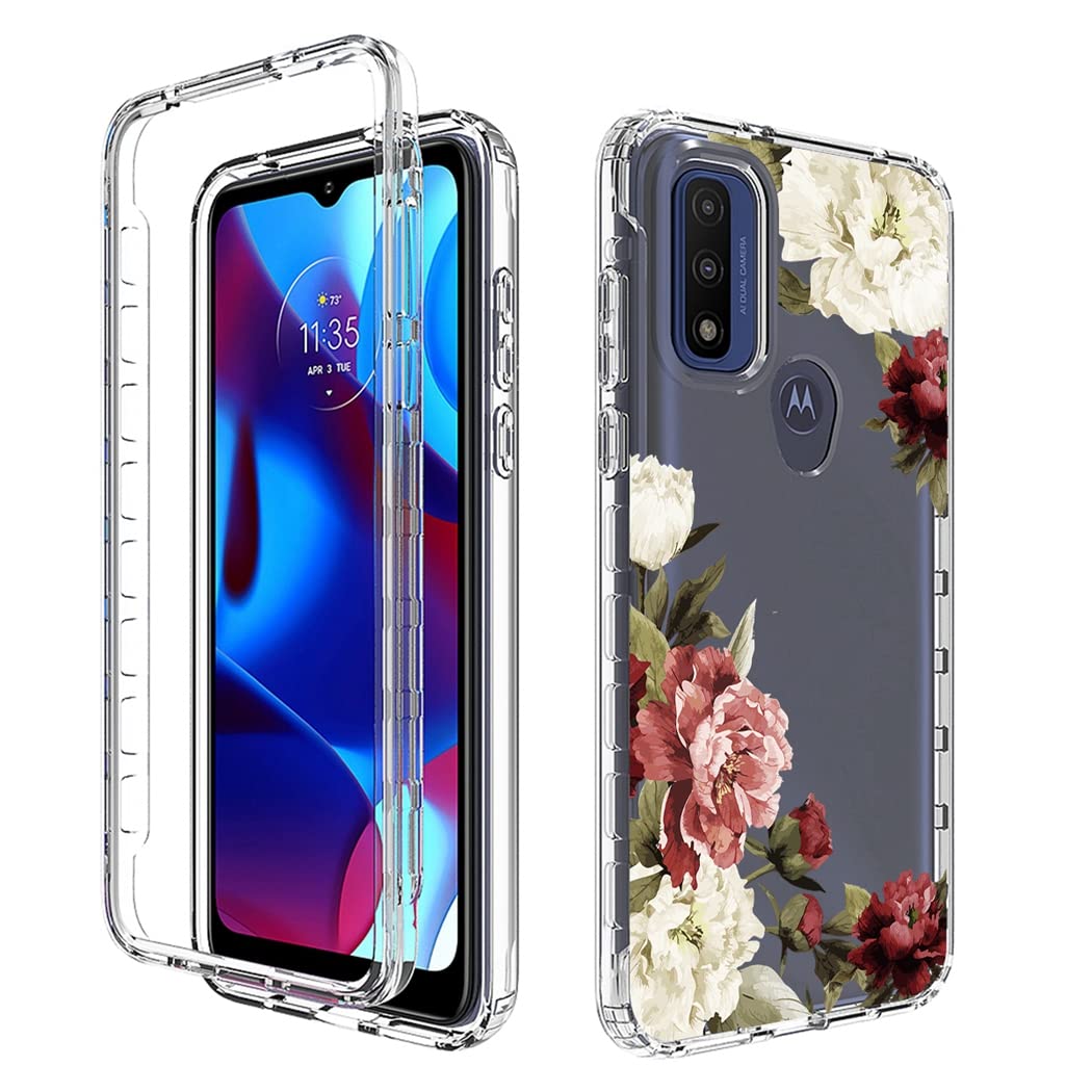 **Moto G Pure 2021 Case with Tempered Glass Screen Protector | Clear Floral Design Full Body Protective Cover for Motorola XT2163DL | Durable & Stylish for Everyday Use**