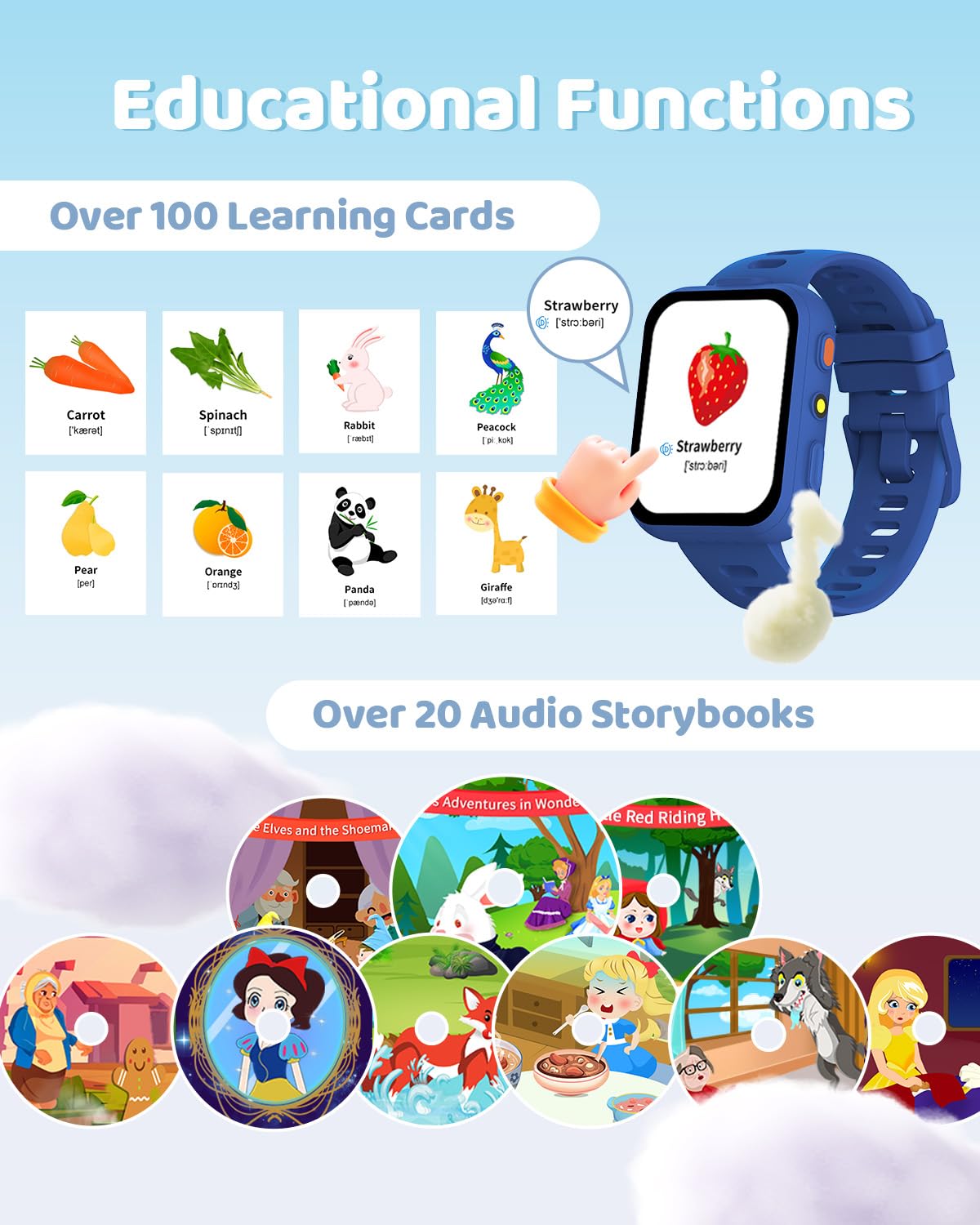 BIGGERFIVE Kids Smart Watch with Dual Camera - 30 Puzzle Games, Video Music Player, Audiobooks, Pedometer | Educational Learning Toy & Birthday Gift for Boys Girls Age 4-10 (Blue) | Perfect for School, Outdoor Play & Family Activities