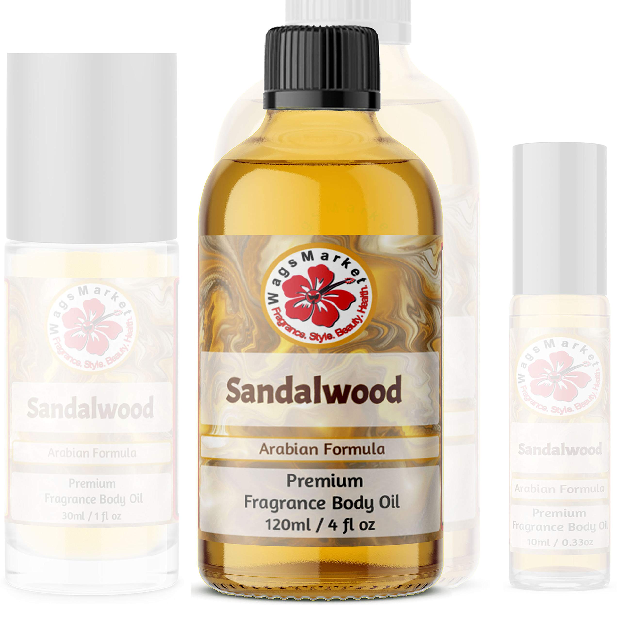WagsMarket Premium Sandalwood Perfume Oil - 100% Natural Fragrance for Men & Women - 0.33oz Roll On to 4oz Glass Bottle Options - Perfect for Aromatherapy, Meditation & Daily Wear