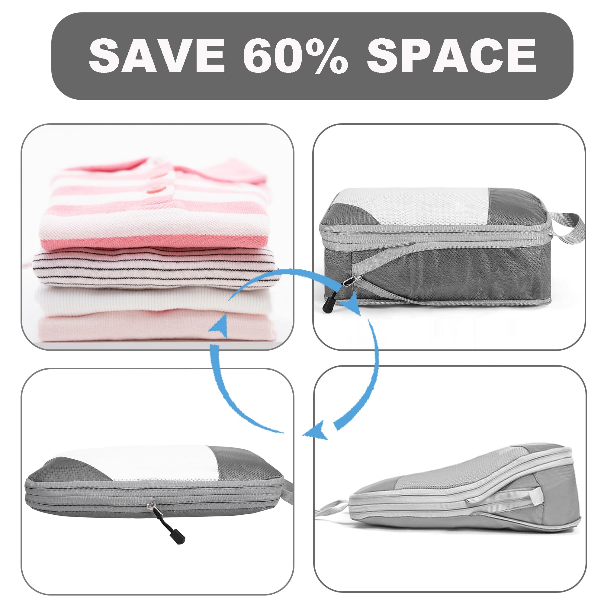 3-Piece Lightweight Compression Packing Cubes Set for Travel - Durable Expandable Zipper Organizers with Storage Bags | Perfect for Suitcase Organization, Business Trips & Vacation Packing Essentials