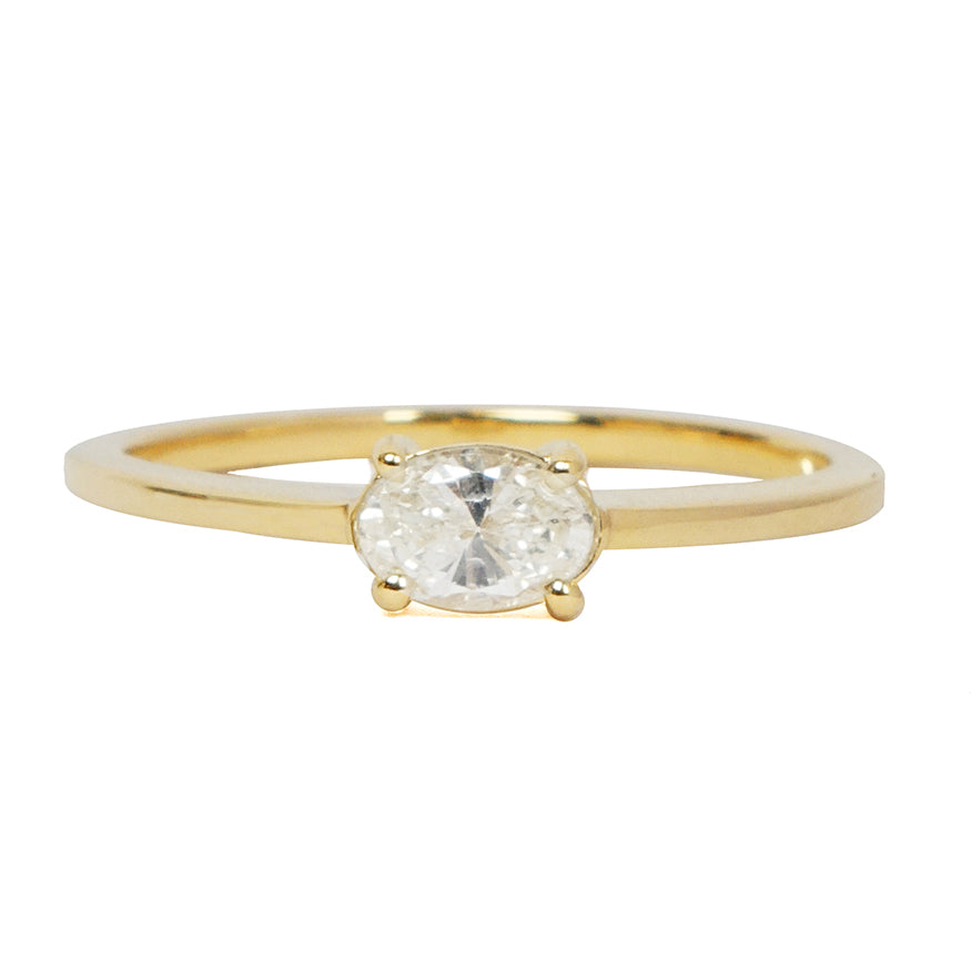 East West Oval Diamond Solitaire Ring - 14K Gold Engagement Ring for Women, Elegant Wedding Band, Anniversary Gift for Her | Perfect for Proposals, Bridal Jewelry & Special Occasions