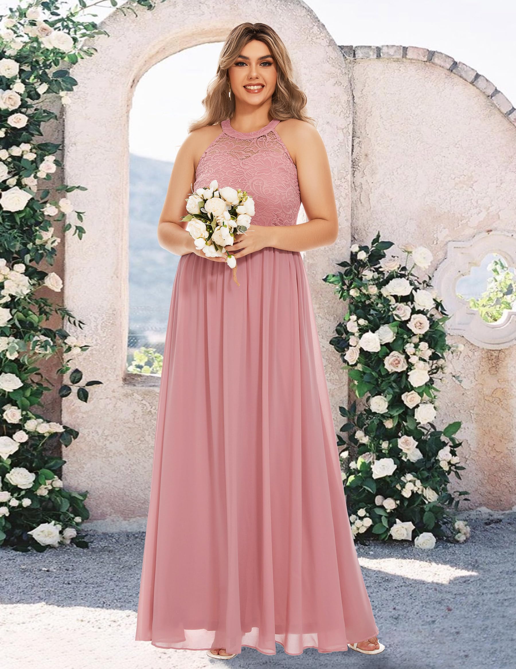 Wedtrend Women's Formal Evening Gown - Elegant Halter Neck Long Prom Dress with Floral Lace for Bridesmaids, Wedding Party, and Special Occasions