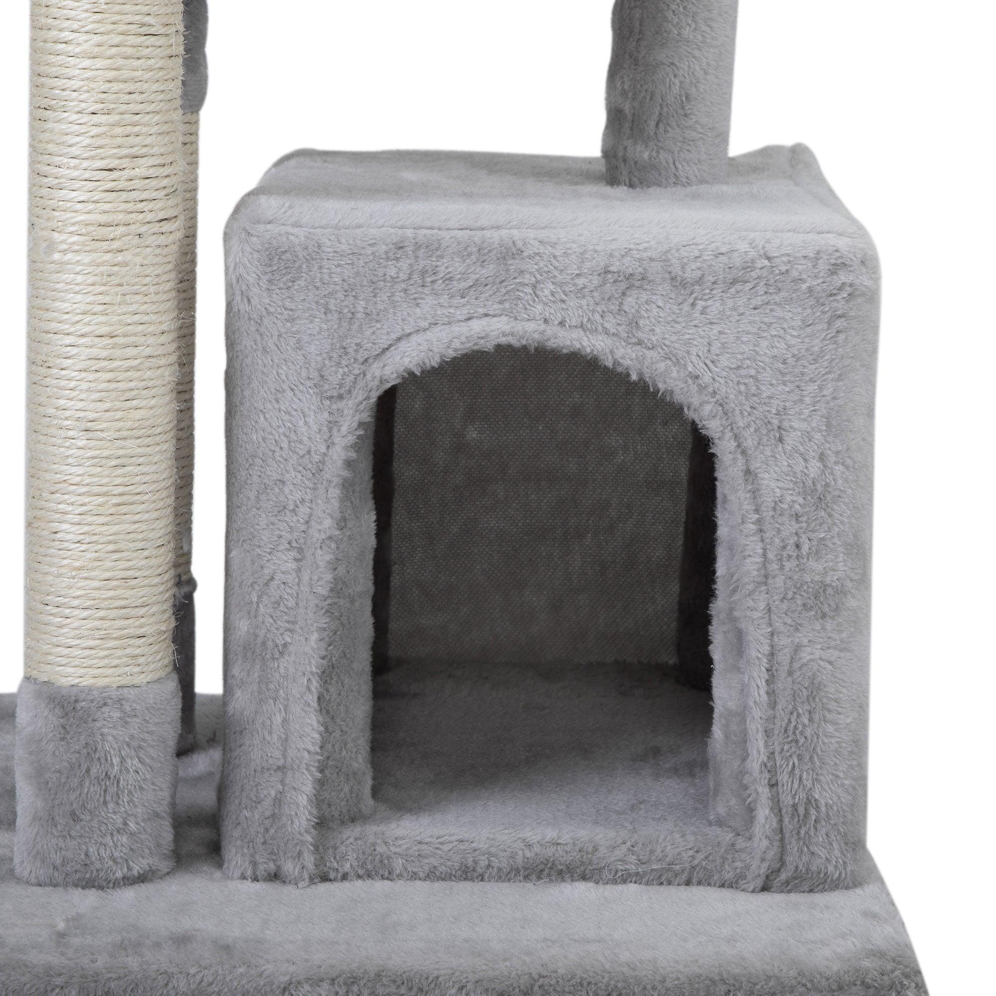 2-Tier Cat Tree with Scratching Posts - Light Gray Cat Tower for Kittens & Cats - Perfect for Play, Climbing & Scratching in Home or Office