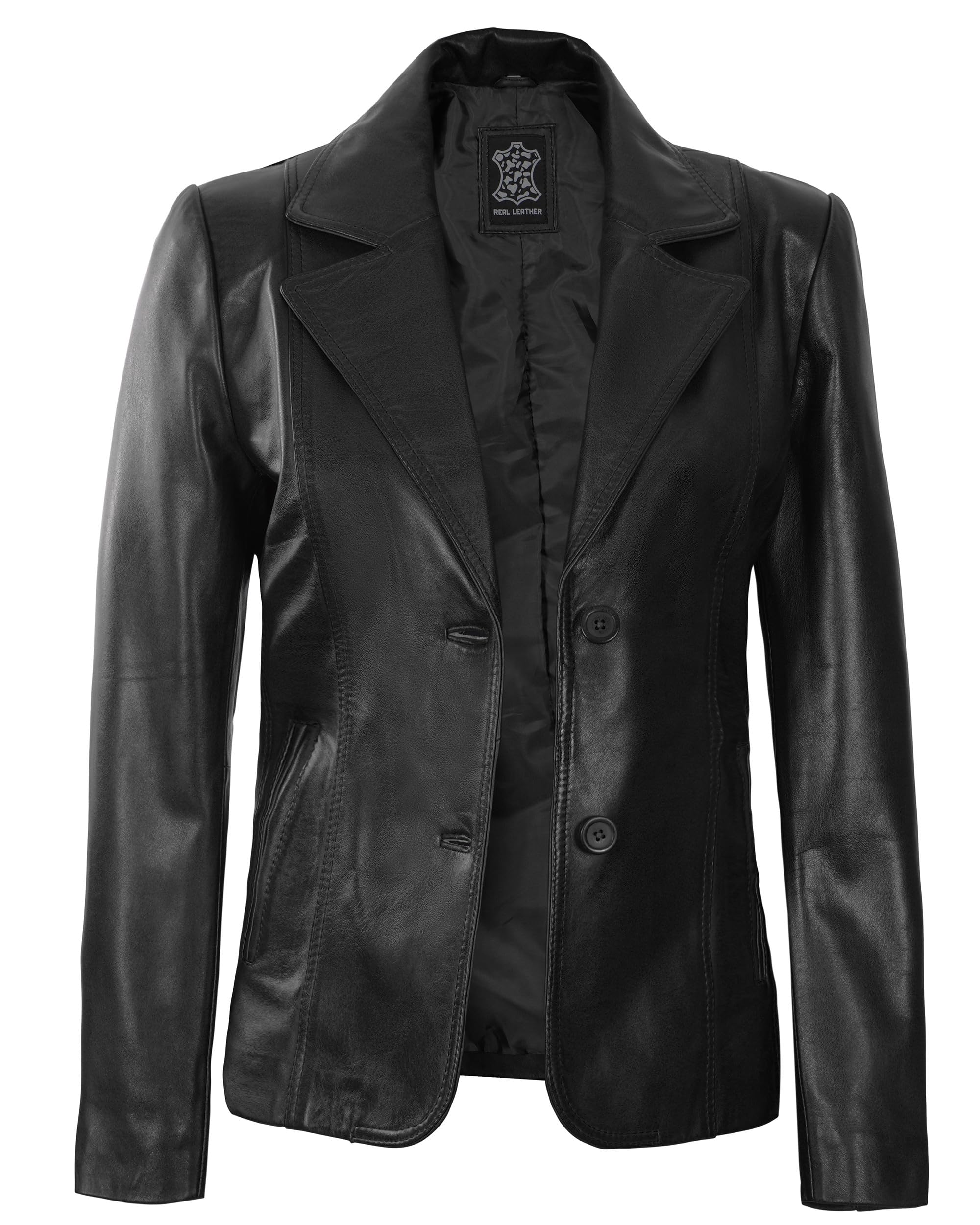 Decrum Women's Casual Stylish Leather Blazer Jacket - Elegant Faux Leather Coat for Office, Party, and Everyday Wear