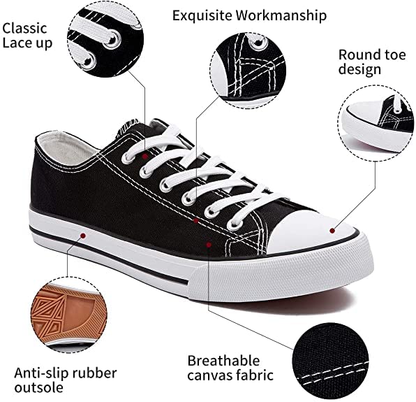Style Spot Women's Canvas Sneakers - Lace Up Casual Flat Shoes for Walking, Gym & Everyday Wear | Lightweight Low Top Plimsoll Pumps | Comfortable Ladies Sports Trainers
