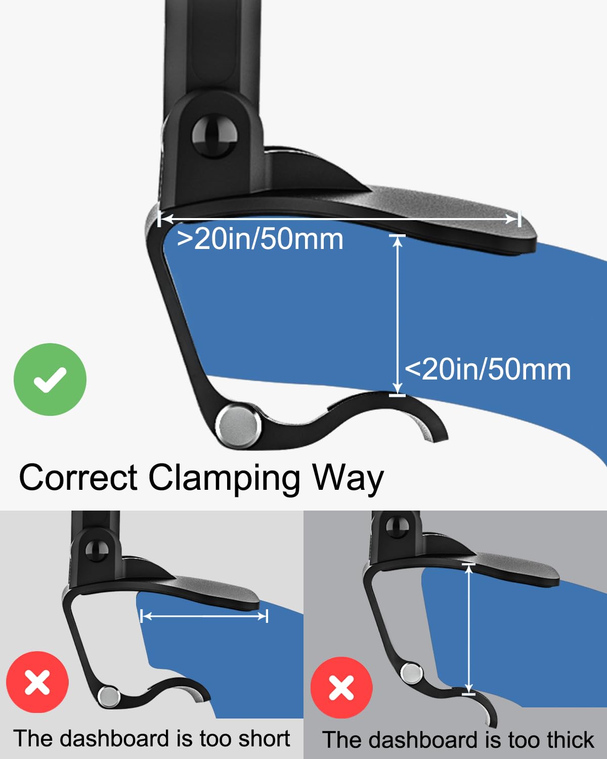 Universal Car Phone Mount Holder - Adjustable Dashboard Clip & Sun Visor Clamp for iPhone 16 Pro Max/15/14/13/12, Galaxy S24/S23, Android Smartphones - Perfect for GPS Navigation, Hands-Free Calls & Road Trips