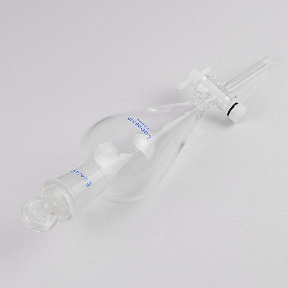 Labasics 125ml Borosilicate Glass Conical Separatory Funnel with PTFE Stopcock - 125mL Lab Equipment for Chemical Extraction, Liquid Separation & Organic Chemistry Experiments