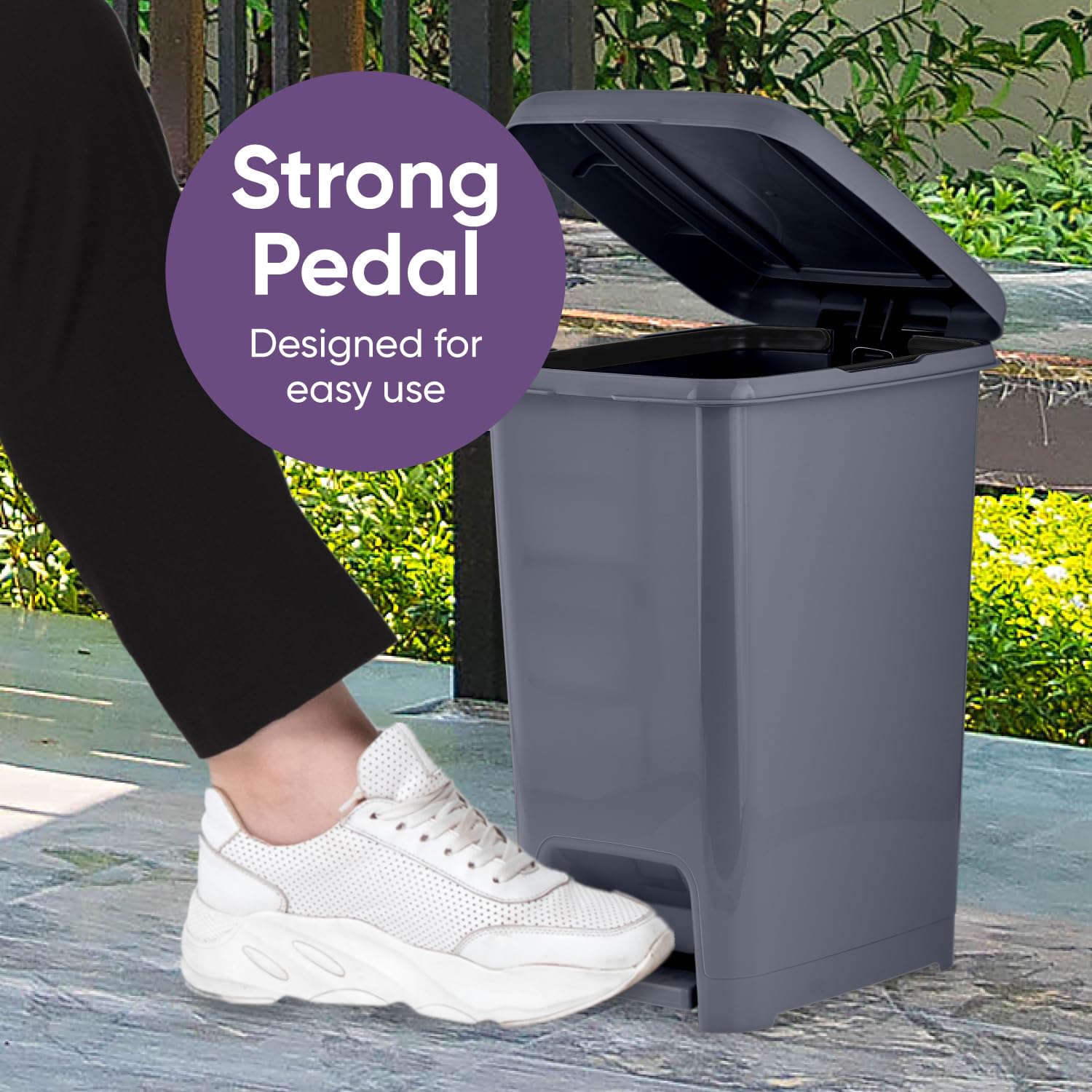 Superio 4 Gallon Slim Step-On Trash Can with Lid - Small Plastic Garbage Bin for Bathroom, Bedroom, Kitchen, Office, RV, Dorm & Patio - Hands-Free Foot Pedal Design - Onyx Grey - Perfect for Small Spaces & Hygienic Waste Disposal