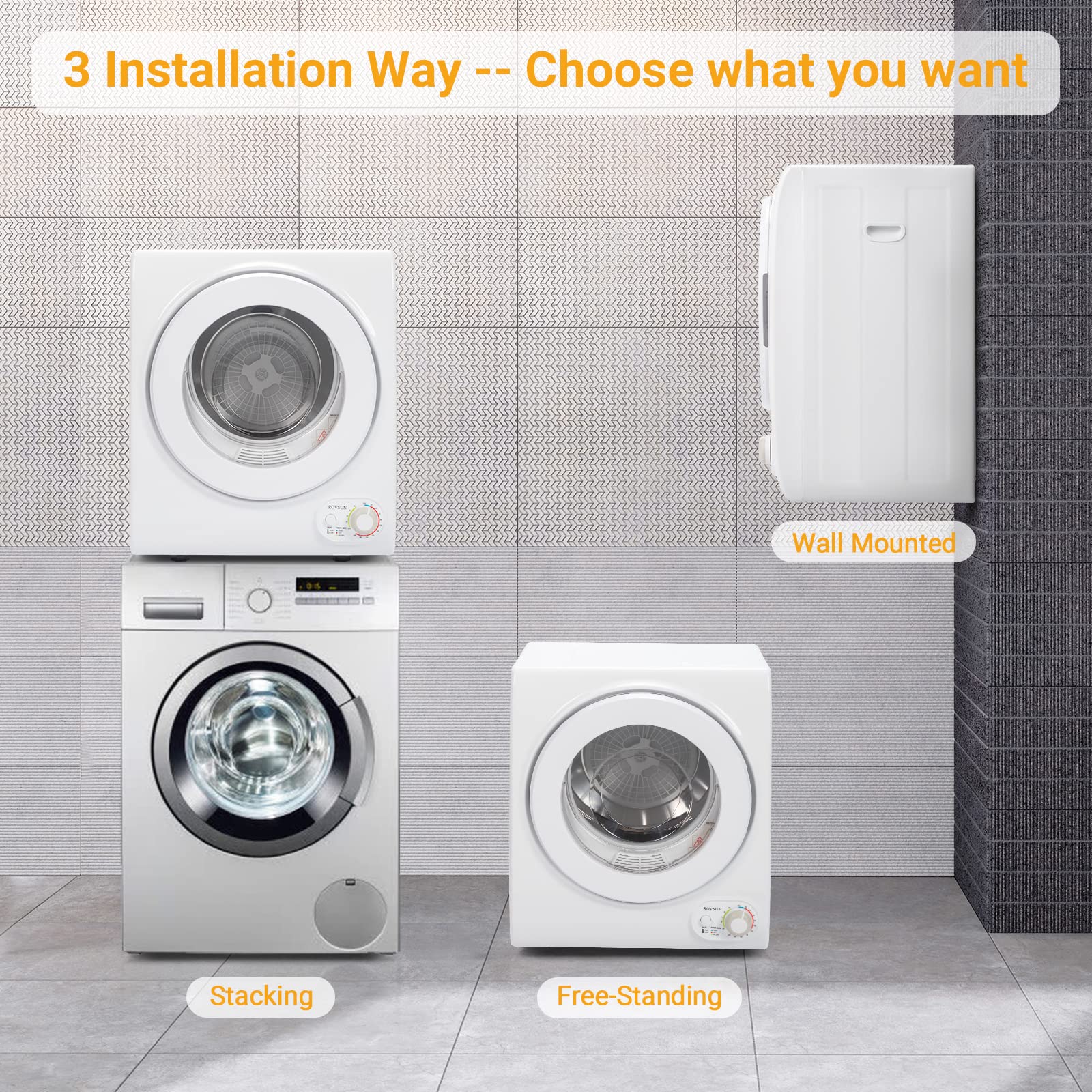 Bonnlo Portable Front Load Electric Clothes Dryer Machine - Compact Laundry Dryer with Stainless Steel Tub for Home, Apartment, Dorm - White (Classic Knob Control) - Perfect for Small Spaces & Quick Drying