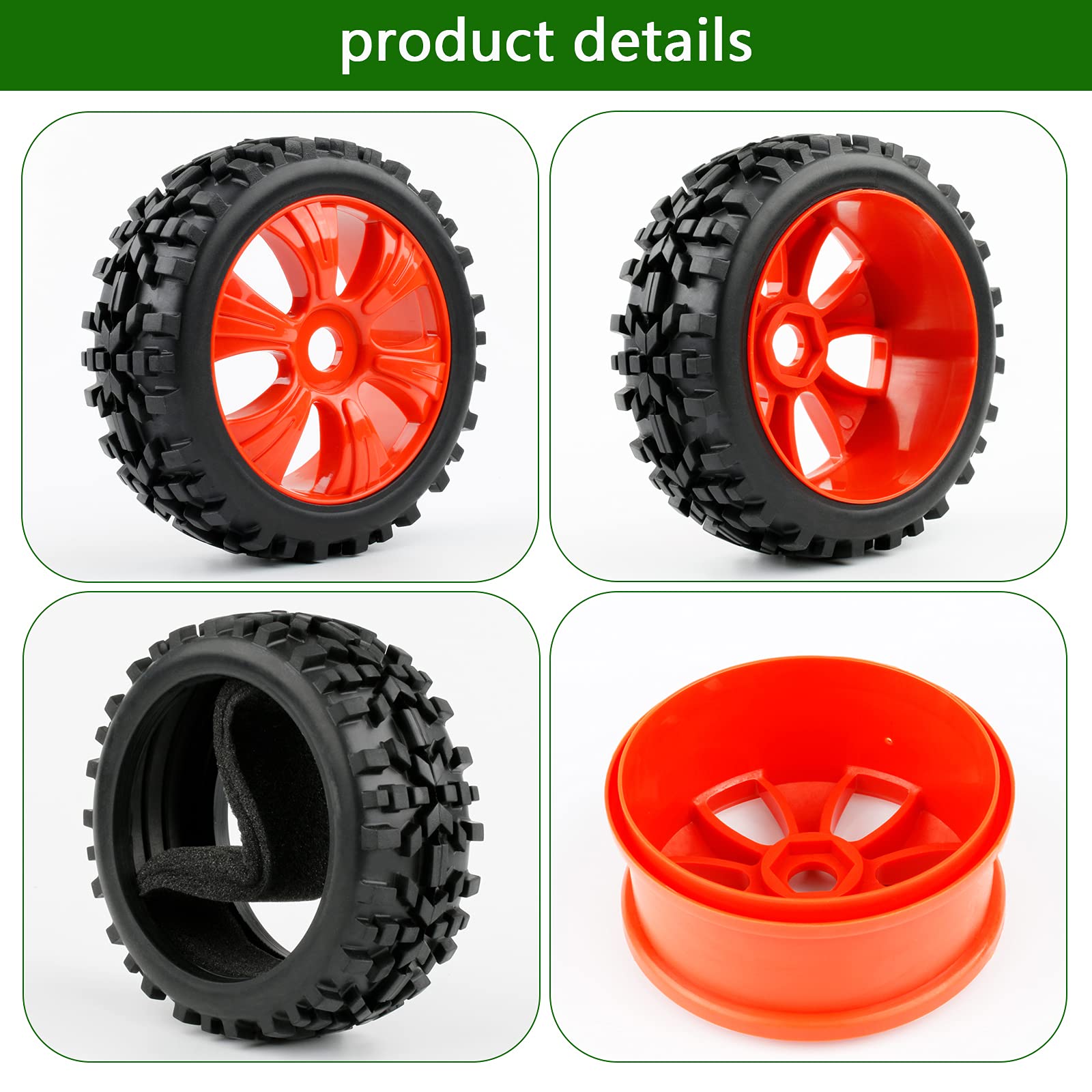 4PCS 1/8 Scale RC Buggy Tires - 17mm Rubber Wheels with Adapter Nuts for Traxxas Typhon, Red - Perfect for Off-Road Racing and RC Car Upgrades