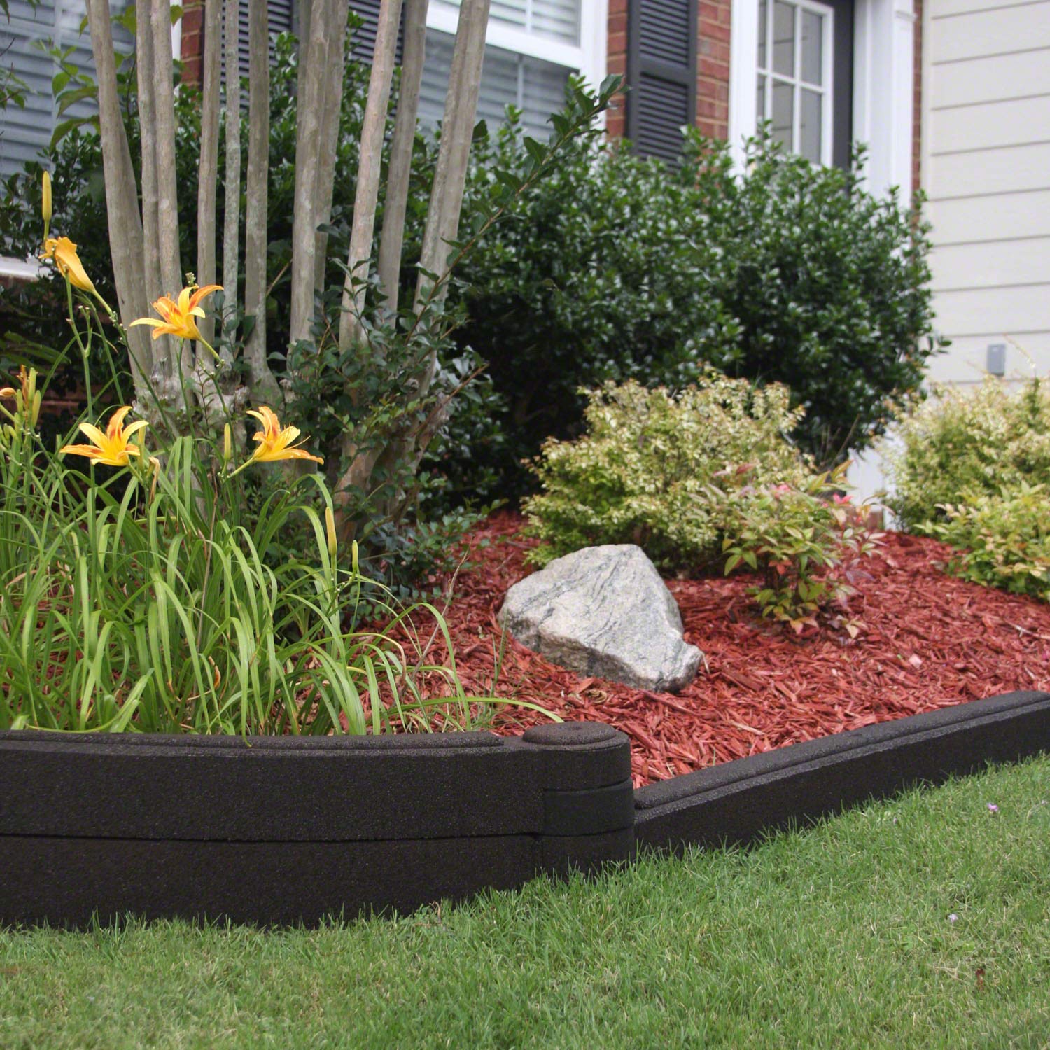 4 Foot Rubber Landscape Edging Border - Pack of 4 - Durable Brown Garden Edging for Lawns, Flower Beds & Playgrounds - Perfect for Yard Decoration & Safety Barriers